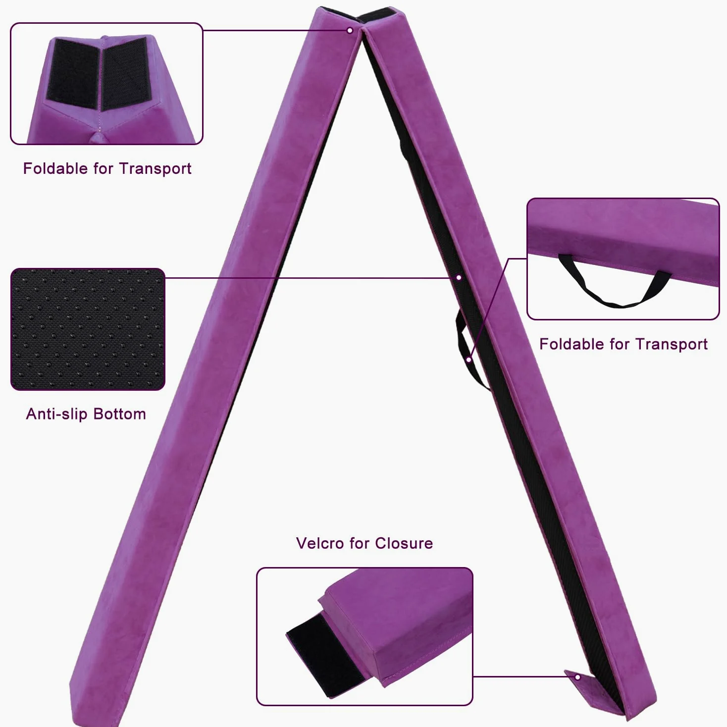 Viga de Equilibrio Gimnasia 240 cm, Barra de Gimnasia Plegable Portátil para Entrenamiento con Base de Goma Antideslizante para Niños, Principiantes y Gimnastas Profesionales