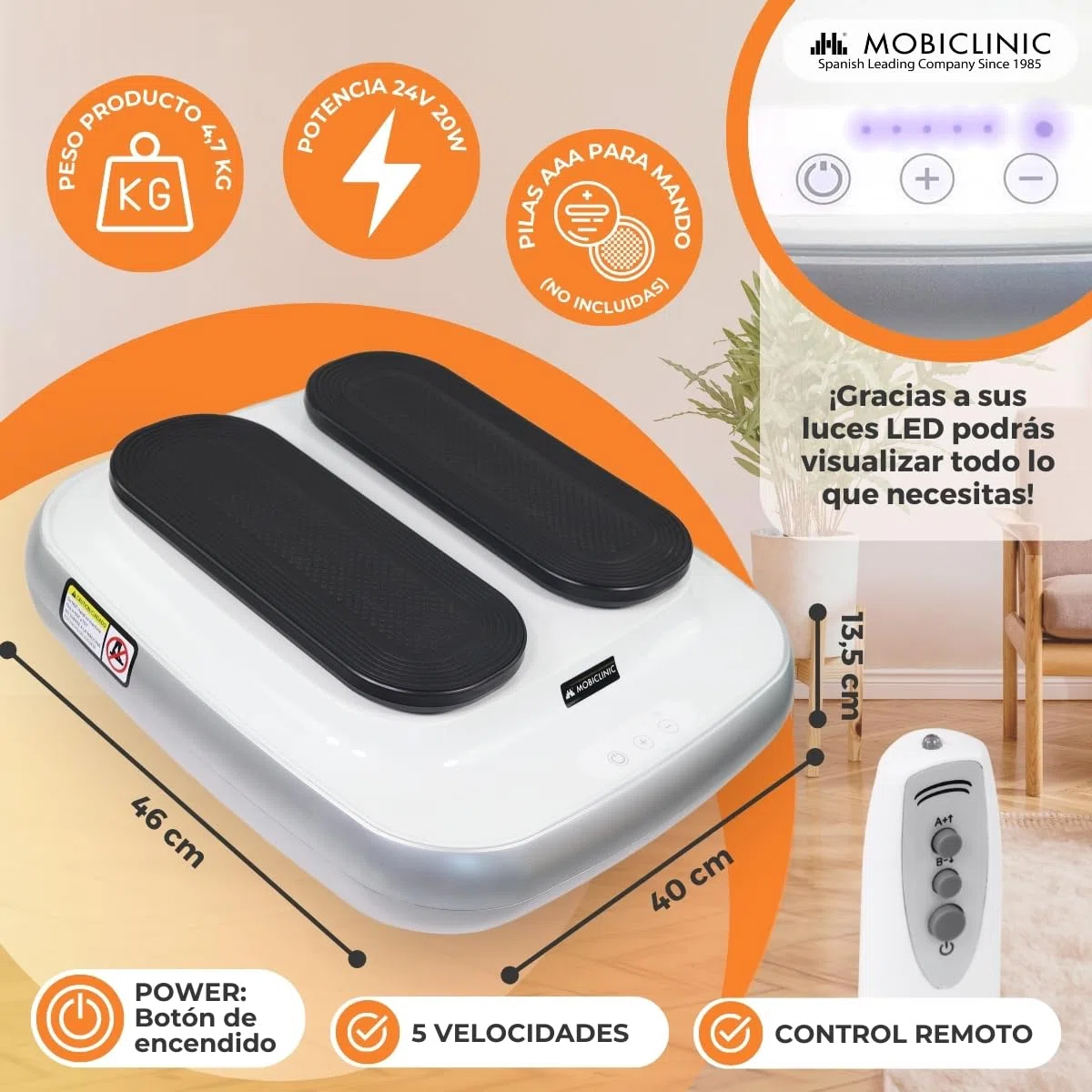 Mobiclinic, Ejercitador de Piernas, Eléctrico, Legfit, Pedales Estáticos, Gimnasia Pasiva, Andar Sentado, 5 Velocidades, con Mando a Distancia, Velocidad Regulable, Silencioso, Blanco