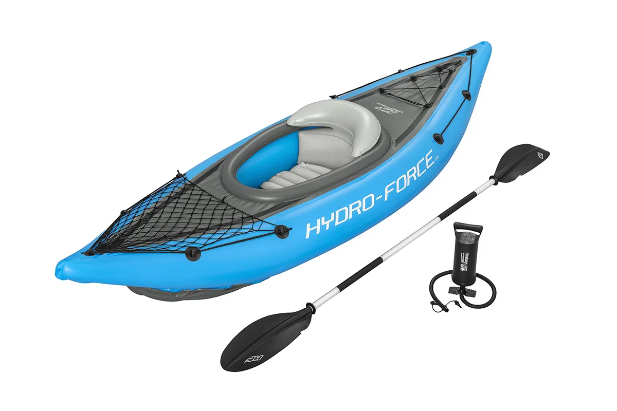 Hydro-Force Cove Champion | 1 Person Inflatable Kayak Set with Hand Pump, Paddles, Carry Bag, Blue