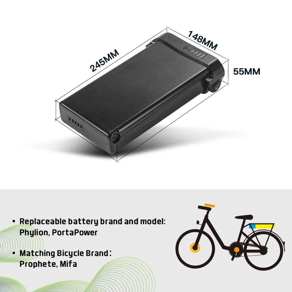 SEASON 24V (25.9V) 10.4AH E-Bike Pedelec Batería Recargable de Iones de Litio con Cargador para Bicicleta Eléctrica u.k. MIFA, Prophete