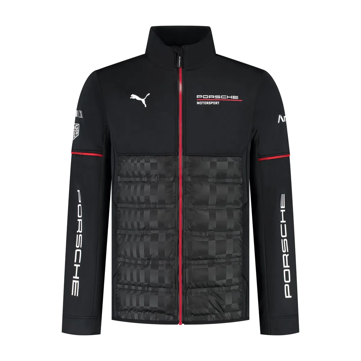 PUMA Porsche Motorsport Chaqueta híbrida del equipo para hombre con parte superior tejida y parte inferior acolchada para máxima comodidad - Negro