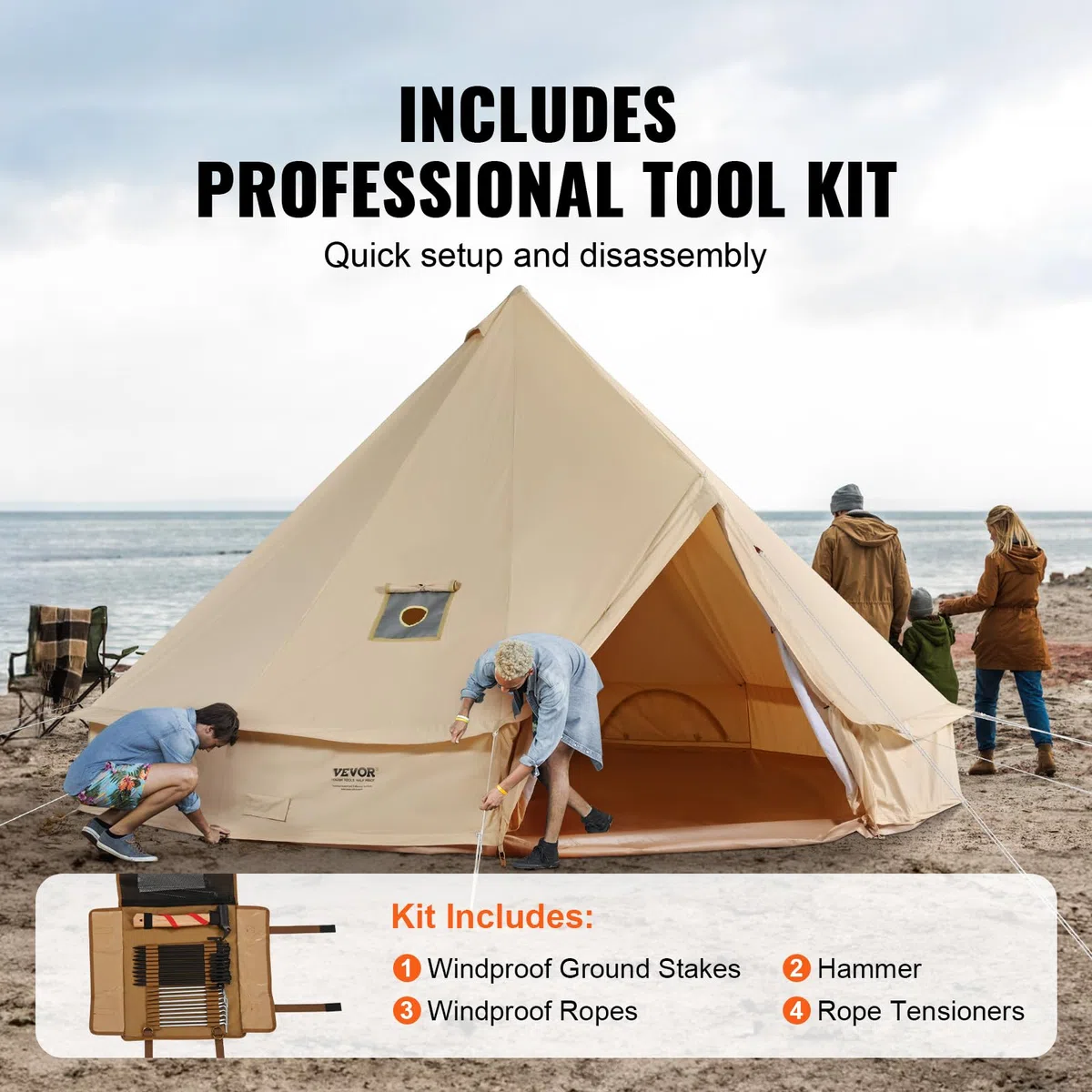 VEVOR Tienda de campaña de Lona para 4 Estaciones, Tienda de campaña de Lona para Acampar con Gato de Estufa, Tienda de campaña Transpirable con Capacidad para hastapersonas, Camping Familiar al