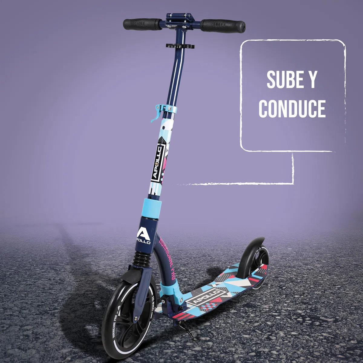 Apollo Scooter - Hurricane City Scooter, 230 mm Giant XXL Wheel con suspensión, City Roller Plegable y Ajustable en Altura, Kick Scooter para Adultos y niños