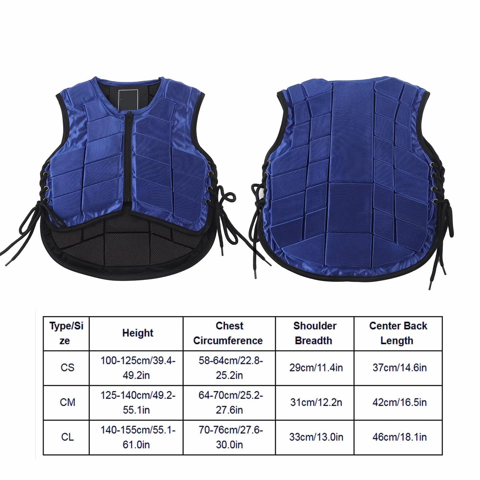 Cyrank Chaleco Ecuestre para Niños, Chaleco Protector Ecuestre Acolchado De Espuma De Nailon, Protector Corporal para Montar A Caballo, Chaleco Protector con Cremallera