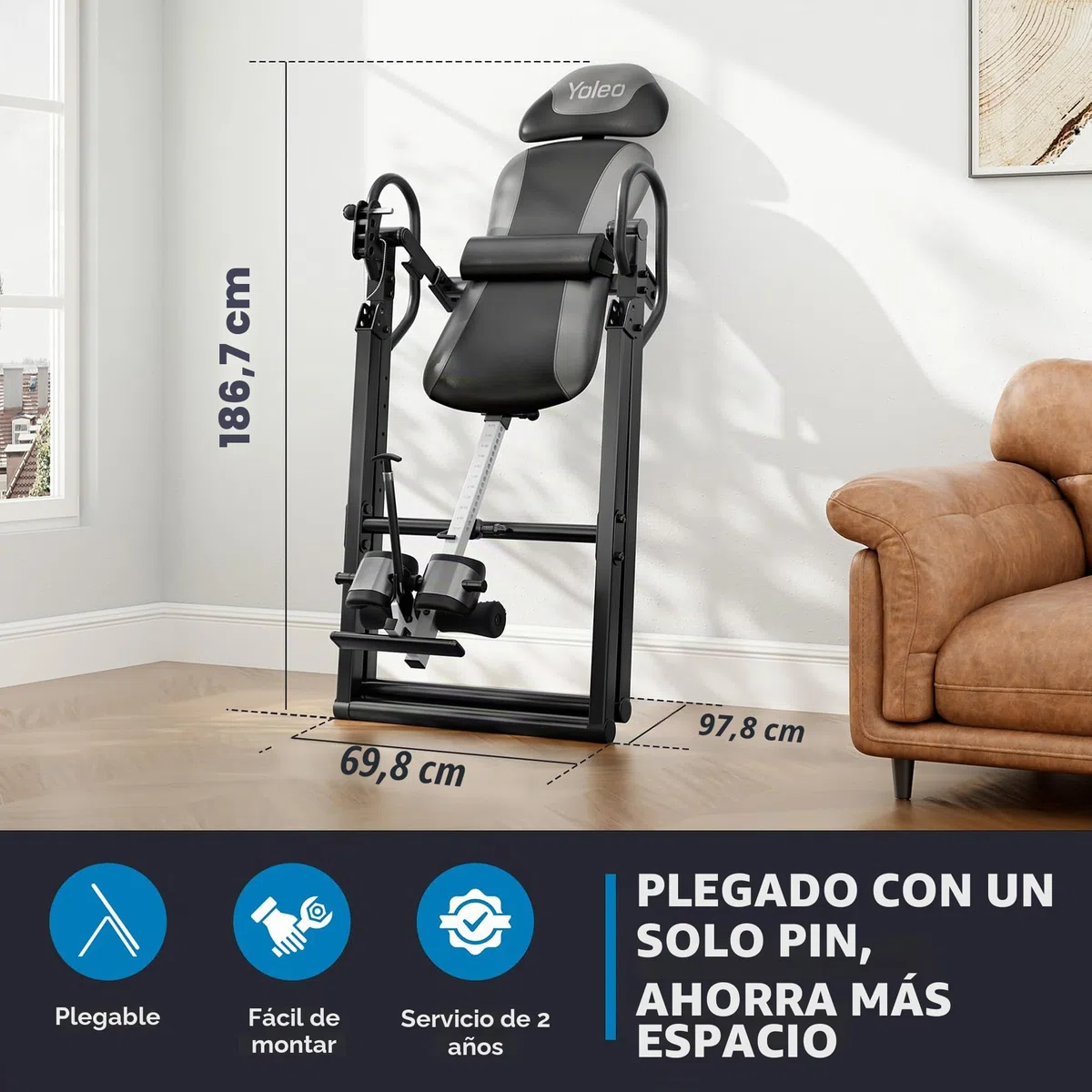 YOLEO Gravity Tabla de inversión Plegable con Bloqueo de Seguridad, Entrenador de Gravedad con Soporte Lumbar para Terapia para aliviar el Dolor