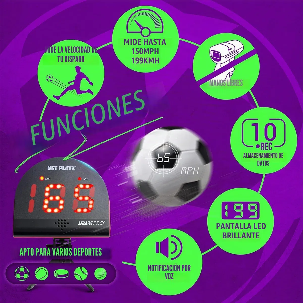 Radares de fútbol, Equipo de Entrenamiento de sensores de Velocidad (Pistolas de Radar Manos Libres, Pistolas de Velocidad de Disparo, Regalos de fútbol, Gadget de Alta tecnología y Equipo para
