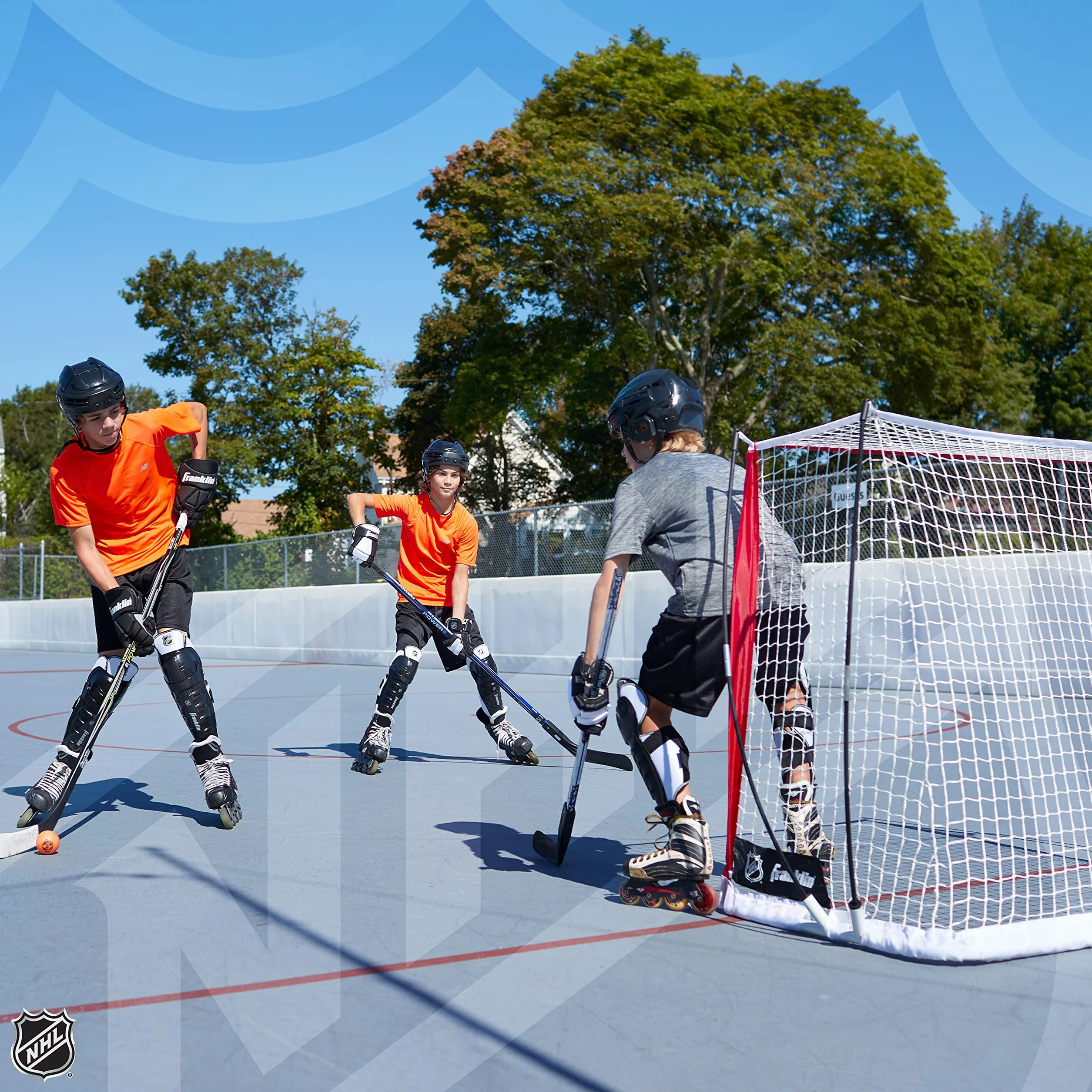 Franklin Sports Goal NHL portátil Callejero – Fibertech Lightweight Street + Roller Hockey Set – 50 Pulgadas portería de Fibra de Vidrio, Unisex-Adolescente, Rojo, 50 Inches