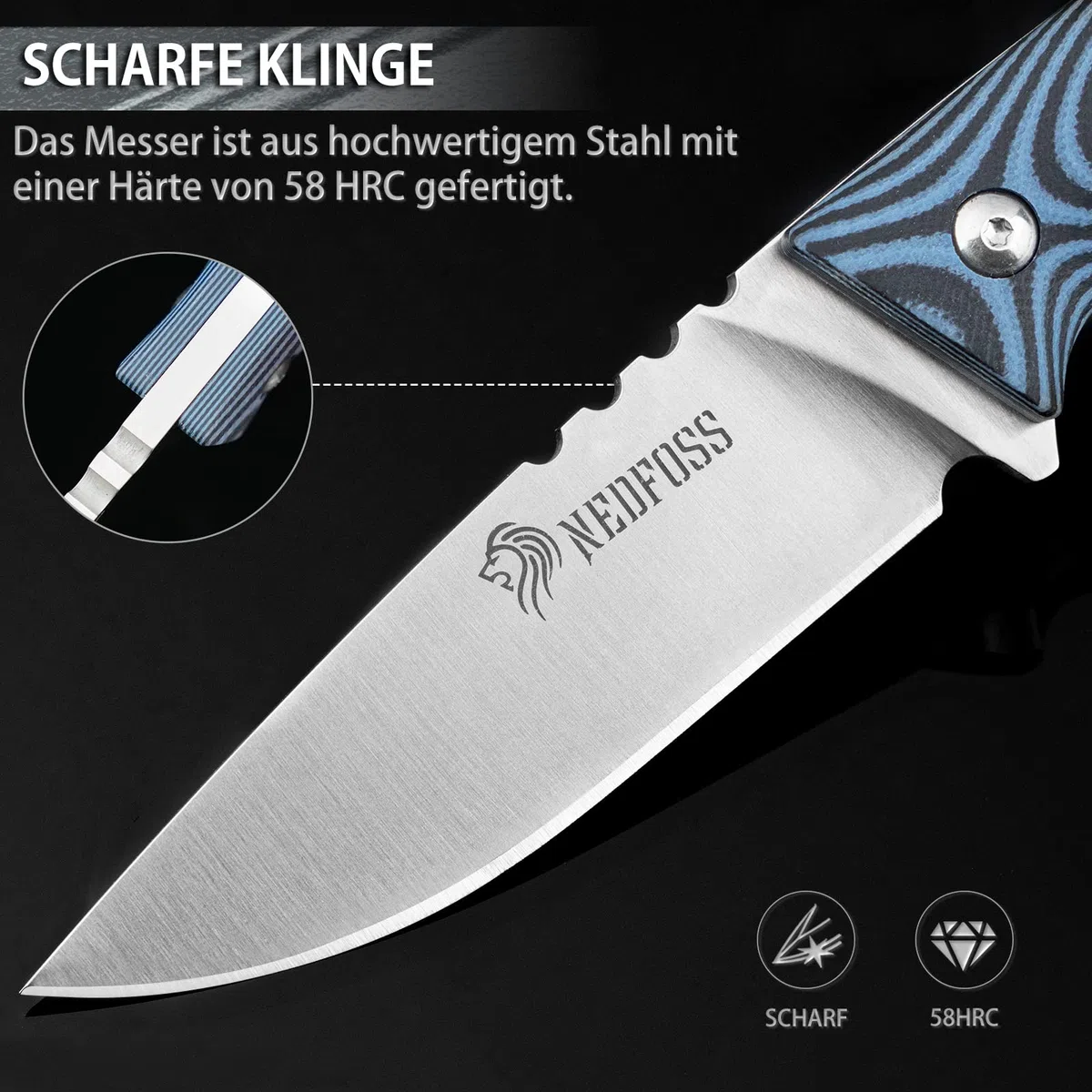 NedFoss cuchillo supervivencia, cuchillo bushcraft,cuchillo de caza,cuchillo camping,Hoja fija afilada para exteriores, full tang, acampada supervivencia