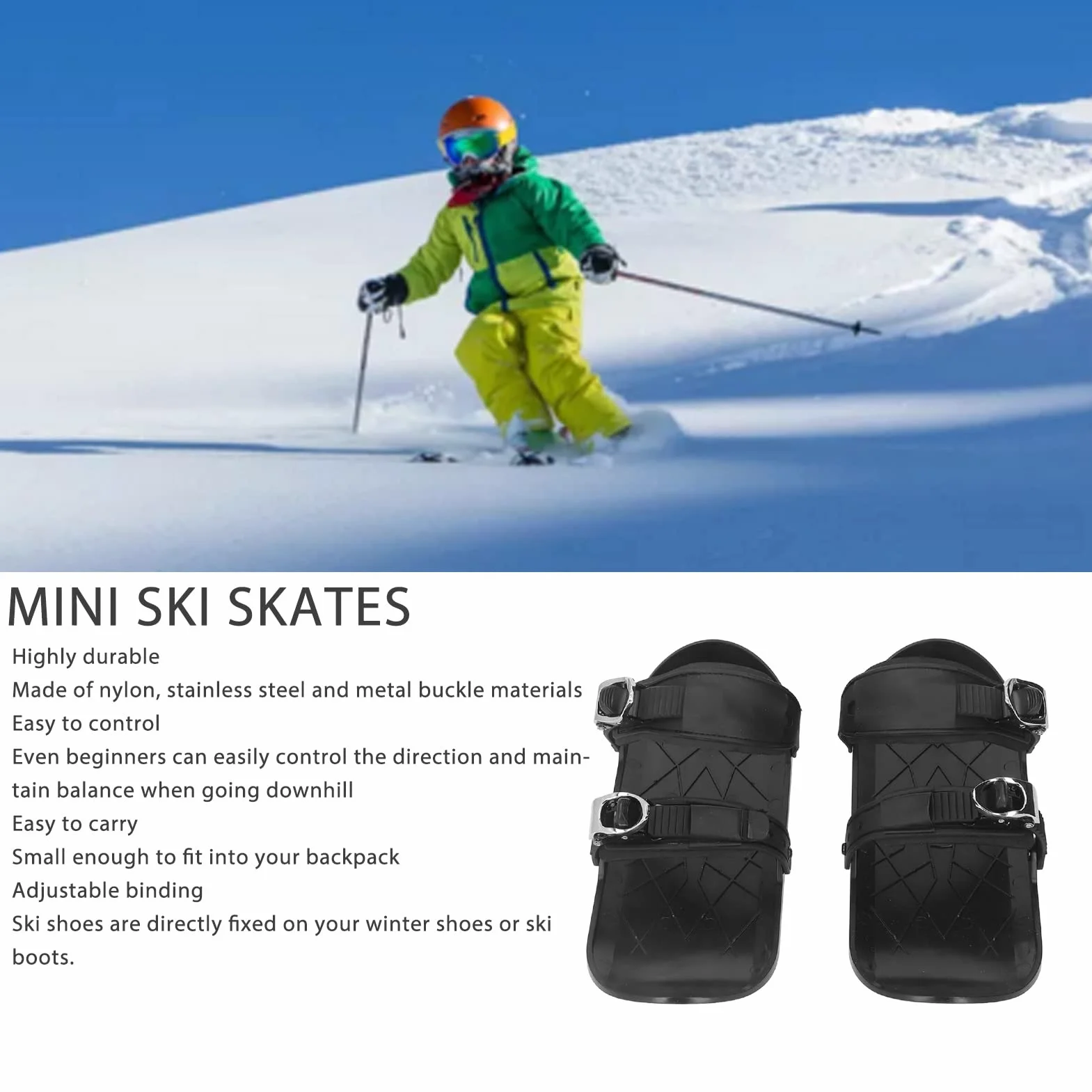 Mini Esquís Portátiles para Adultos y Principiantes Esquís de Nieve Compactos Fáciles de Controlar Ideal para Aprender a Esquiar en Nieve Ligera Talla Única Negro