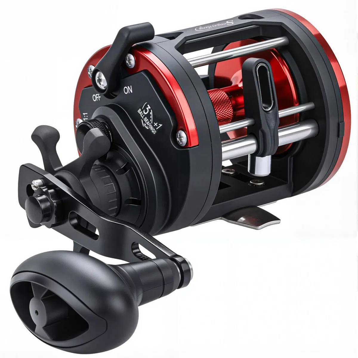 Sougayilang Trolling Reel Level Wind Conventional Reel Graphite Body Fishing Reel, Durable Stainless-Steel, Large Line Capacity