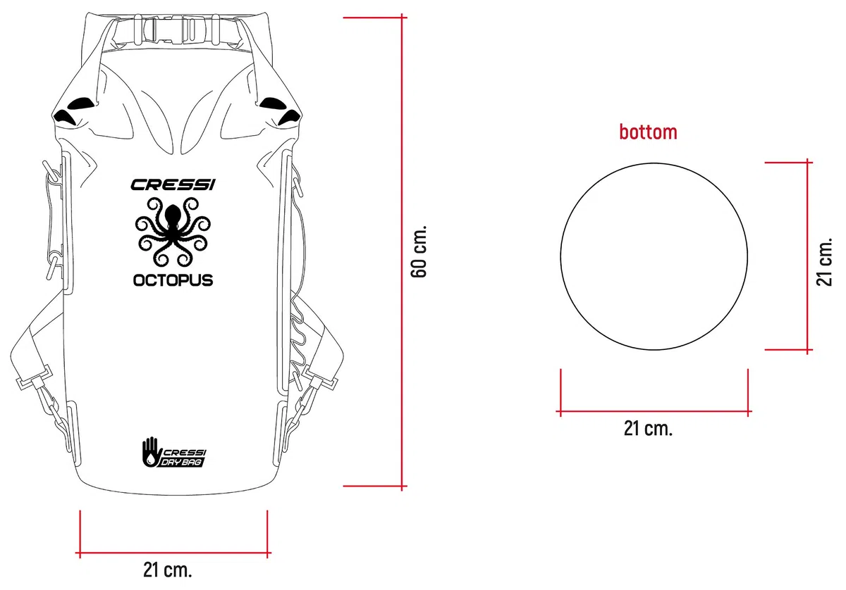 Cressi Octopus Mochila Impermeable 30L Rolltop Bolsa Estanca PVC para Viaje Senderismo Ciclismo Surf Buceo Camping, Backpack Outdoor Deportivo con Tirantes Acolchados y Asa Lateral