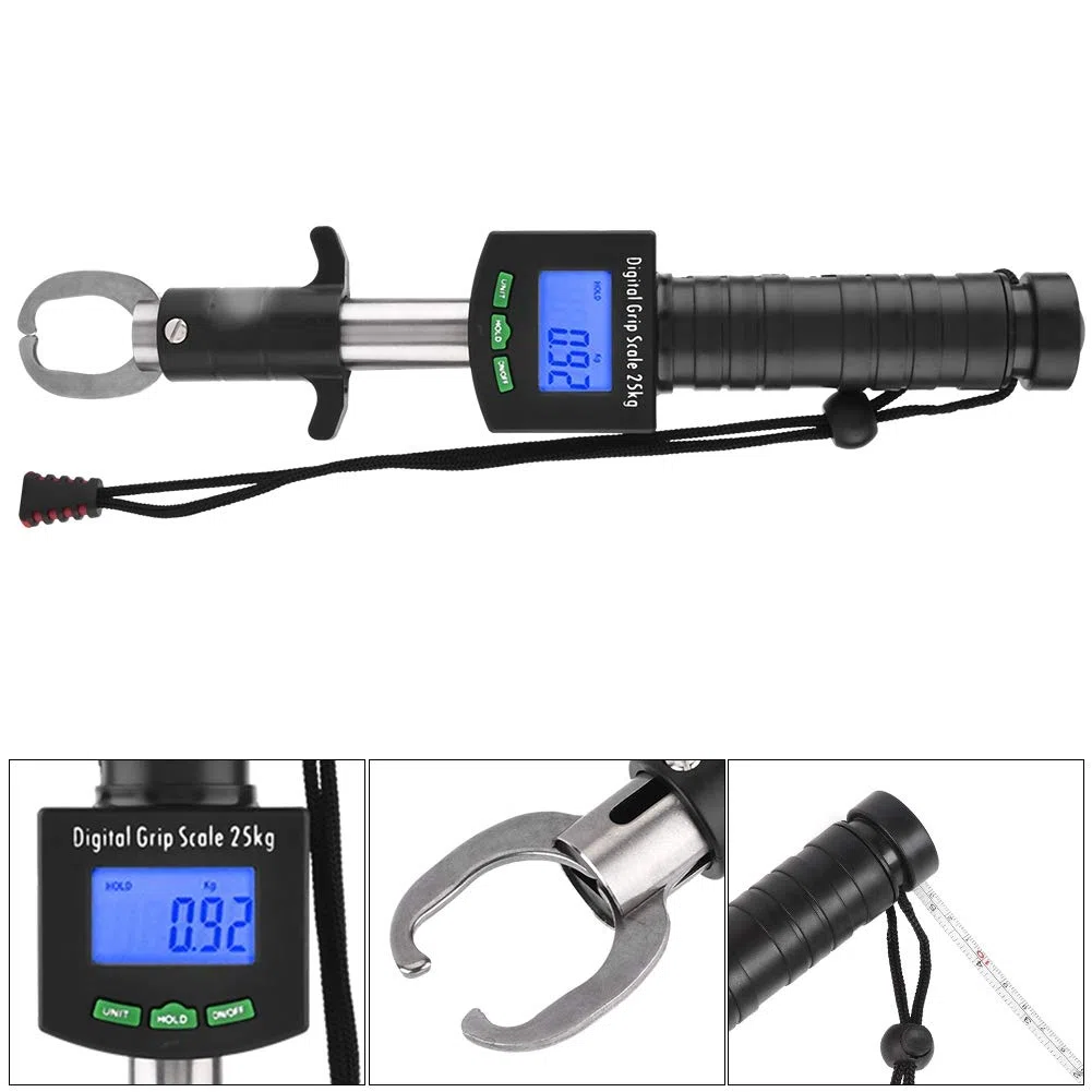 Pese 25 kg / 55 LB Digital Fish Gripper, 3 en 1 Portable Fishing Tool Kit Lip Grabber Grip Grabber con escala de peso y 1M de cinta