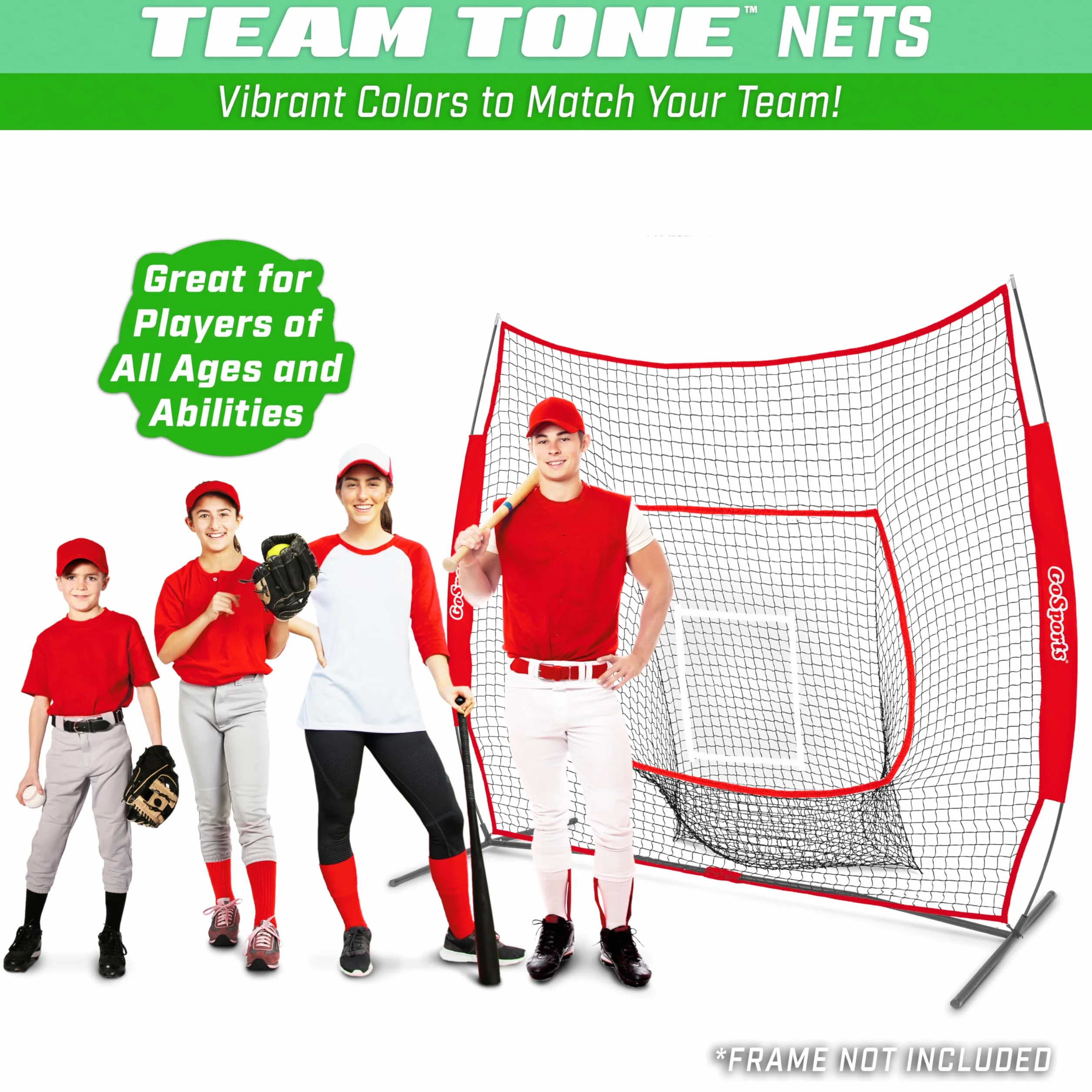 GoSports Red de práctica de béisbol y sóftbol, de 2,1 x 2,1 m, con Marco Tipo Arco, Bolsa de Transporte y Zona de golpeo, Rojo, Negro o Pro, Ideal para Todos los Niveles de Habilidad