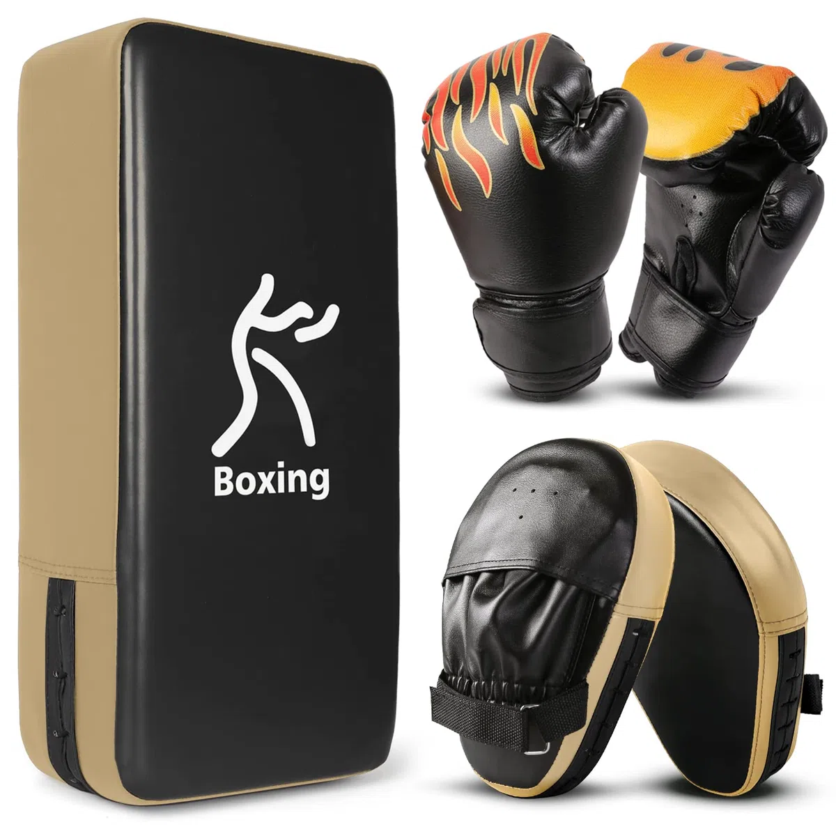 Odoland Kit de Boxeo 3-en-1 para Niños, Incluir Guantes de Boxeo, Patas de Oso, Paos de Boxeo, Guantes de Boxeo para Niños, Kickboxing, Karate, Muay Thai, Entrenamiento de MMA