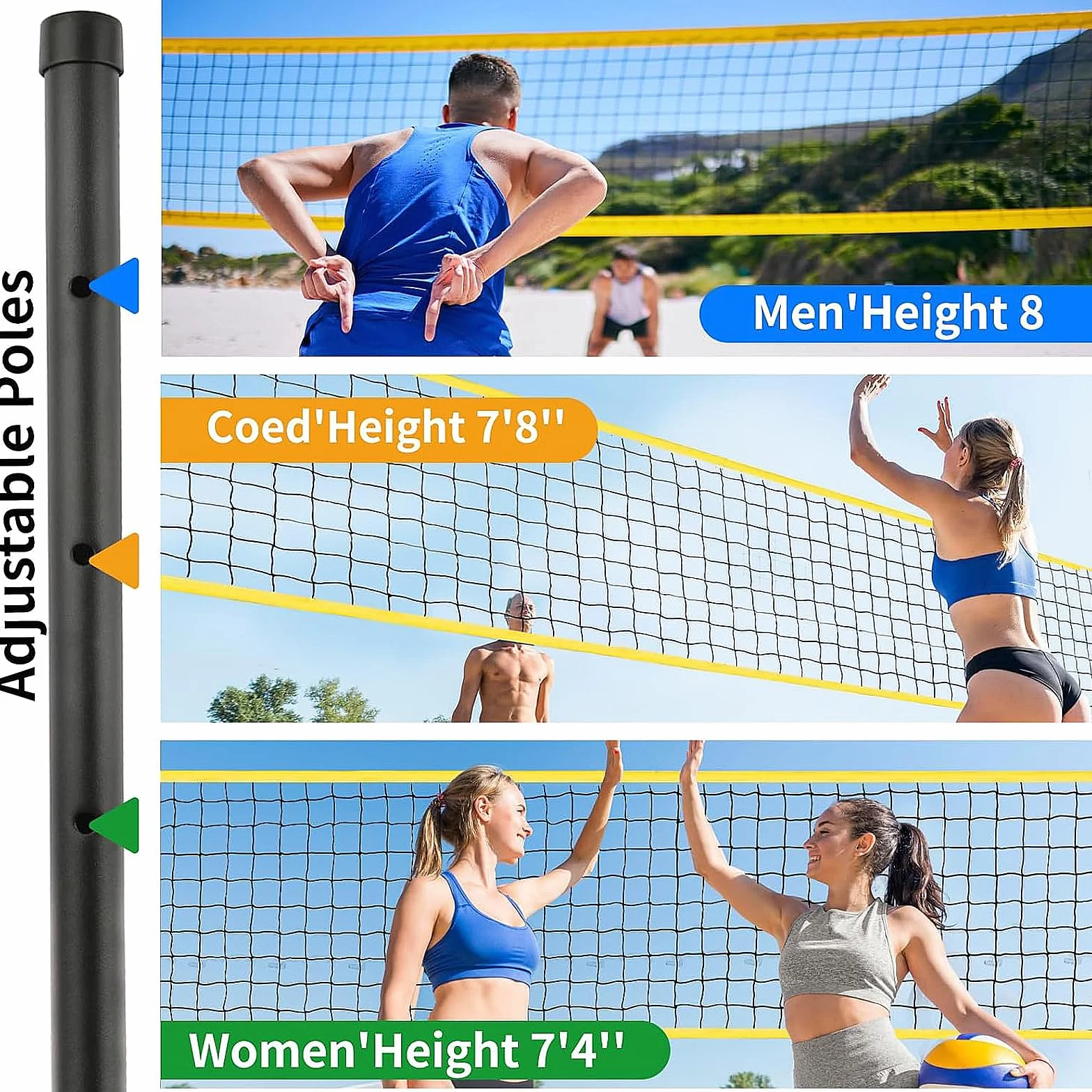 Red Voley Portatil, Juego de Red de Voleibol, Juego Completo de Red de Voleibol Plegable, Red de Voley Playa Hierba
