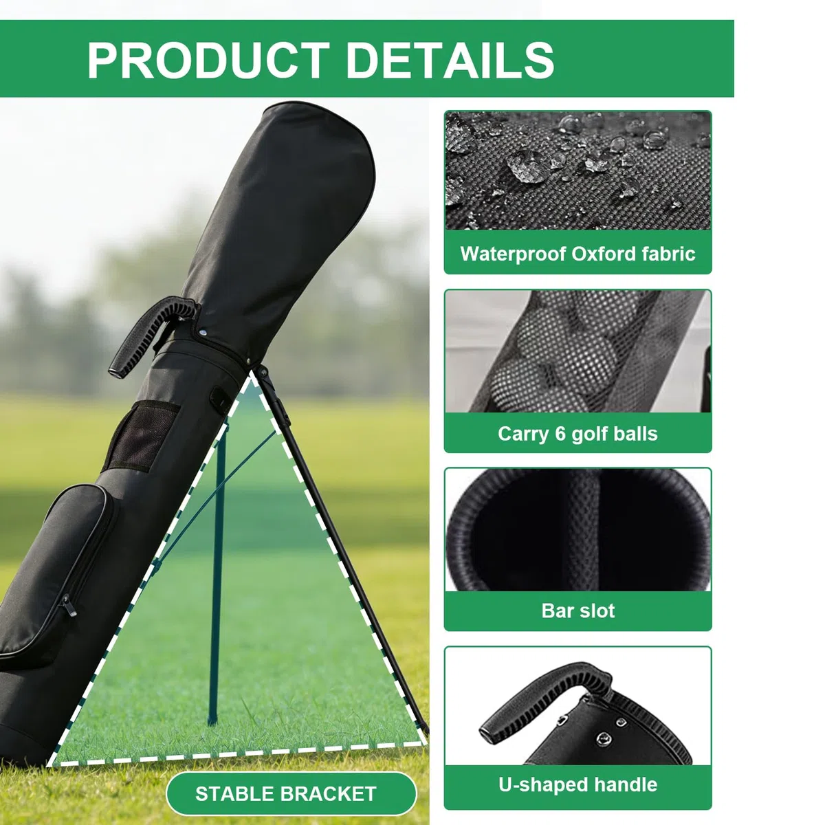 Bolsa de golf con correa ajustable para el hombro, divisor de 2 vías, 2 bolsillos, bolsa ligera para hombre y mujer, para el campo de conducción, campo corto y cursos ejecutivos (negro)