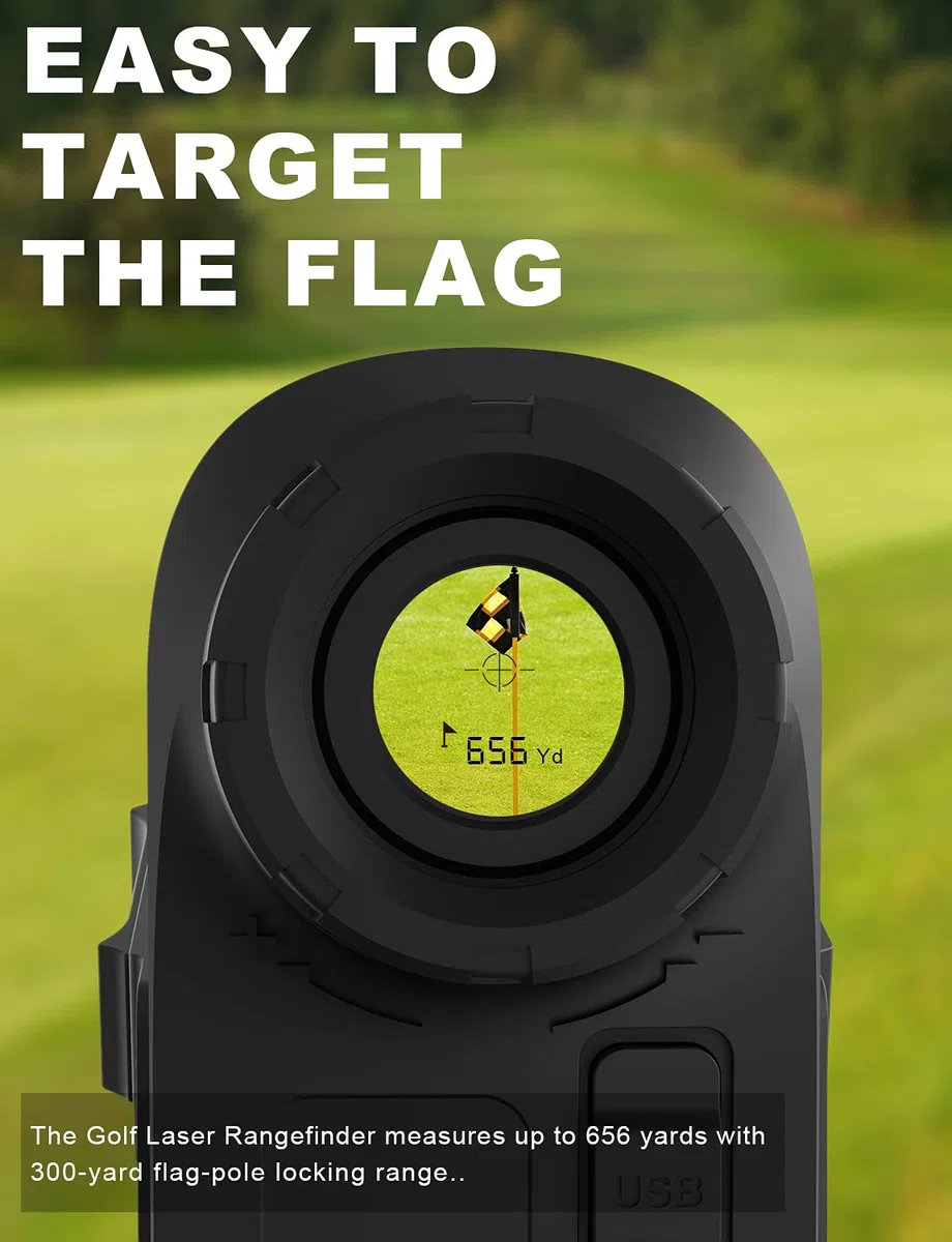 Telemetro Golf 600M,PF280Pro Telémetro de 656 Yardas con Bloqueo de Poste de Bandera Preciso, Aumento 6X,Escaneo de Golf,Medición de Distancia/Velocidad