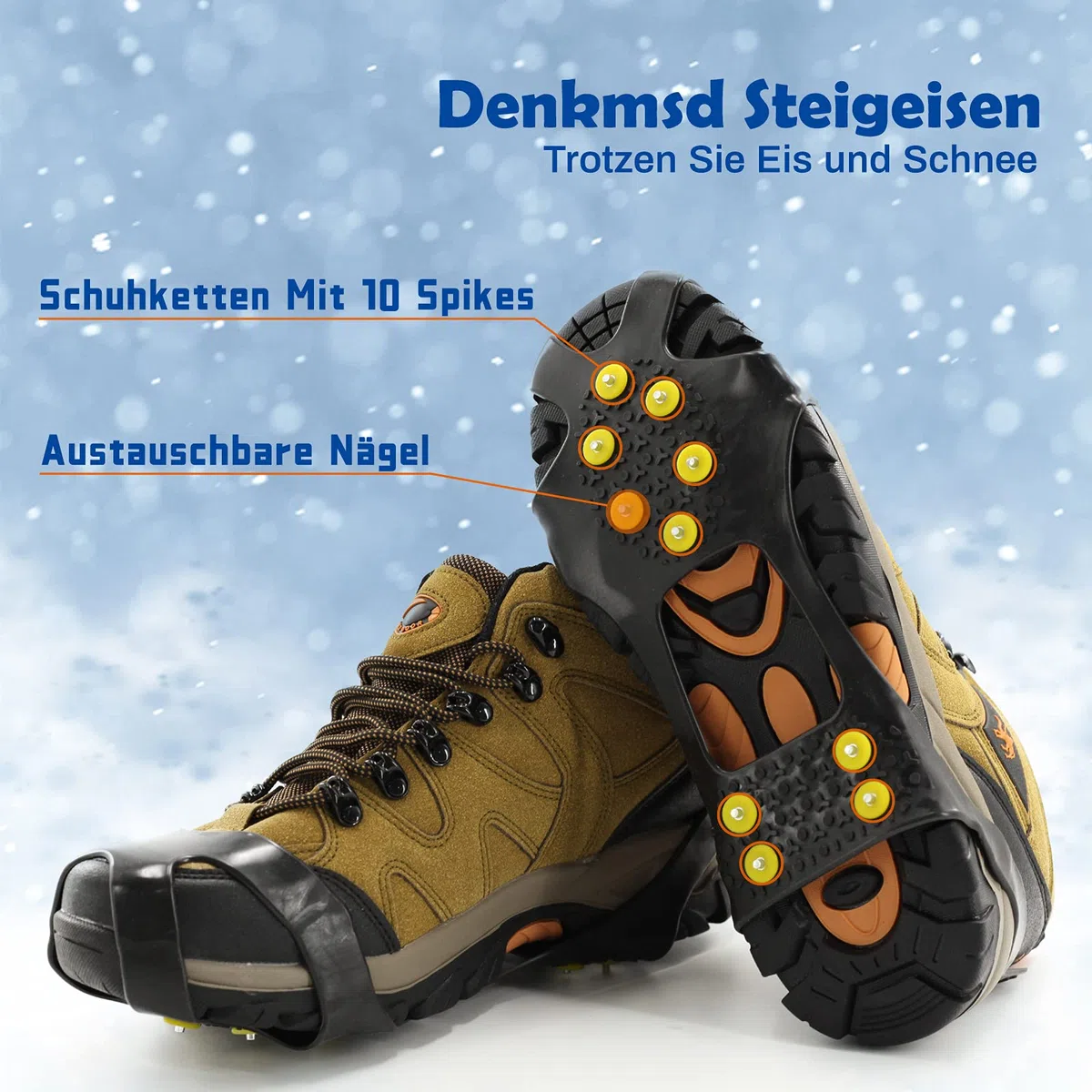 Picos para zapatos, crampones con 10 puntas, antideslizantes para zapatos, cadenas de nieve, para deportes al aire libre y montañismo