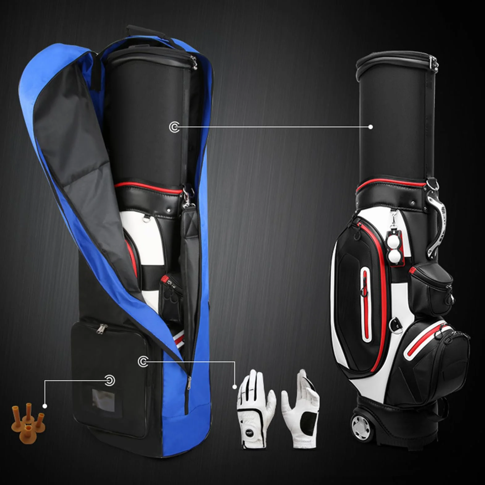 Bolsa de Viaje Acolchada de Golf Con Ruedas - Impermeable, Plegable, Con Bolsillo para Accesorios y Funda Protectora de Transporte