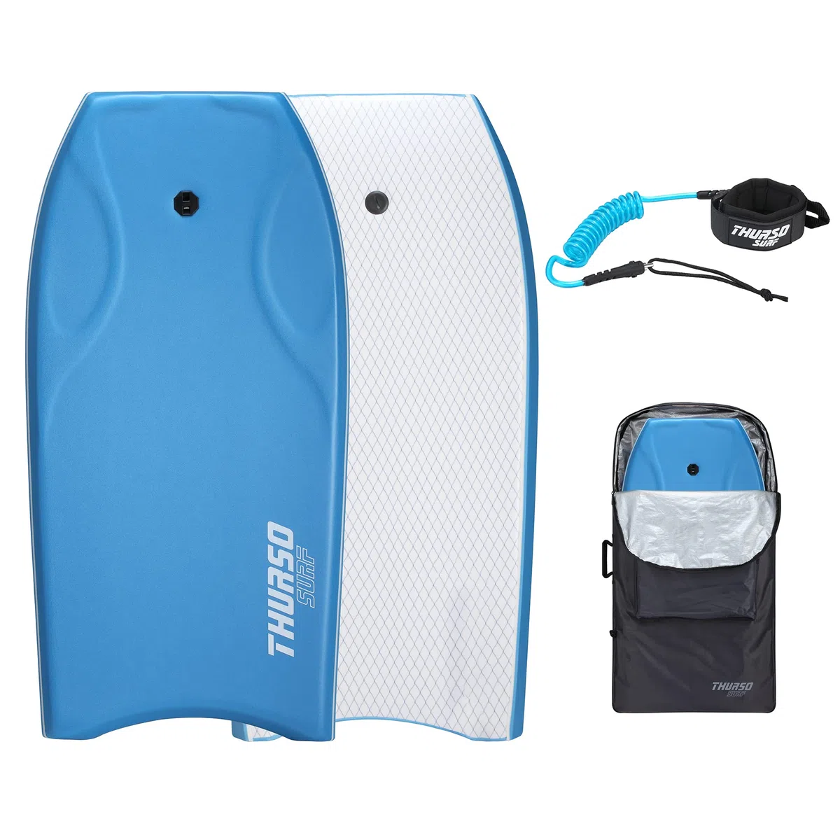 THURSO SURF 42 "Ligero PE Core IXPE Bodyboard Cubierta HDPE Slick Parte Inferior Incluye Pro Doble Giratorio Bodyboard Leash y Lux Bodyboard Bolsa, Celeste