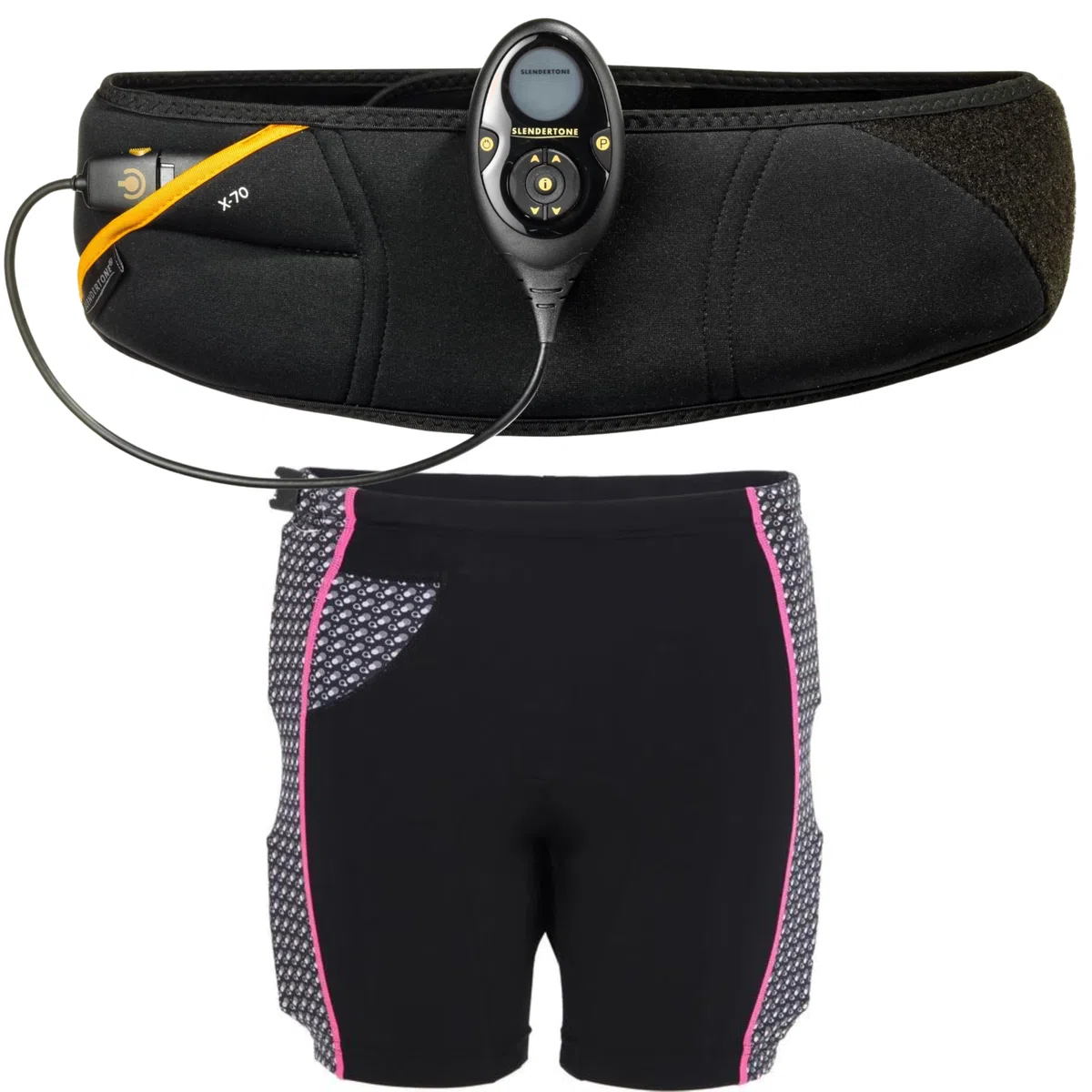 Slendertone Pack Cinturón Abs7 y Pantalones Cortos para Gluteos Electroestimulacion, Unisex-Adult, Negro, 69-119cm, 34-40