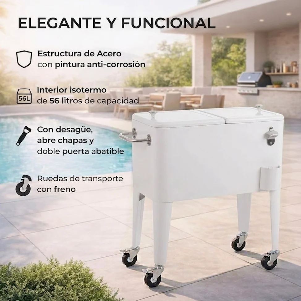 Nevera Porta Hielo para Barbacoa de Acero de 56 litros