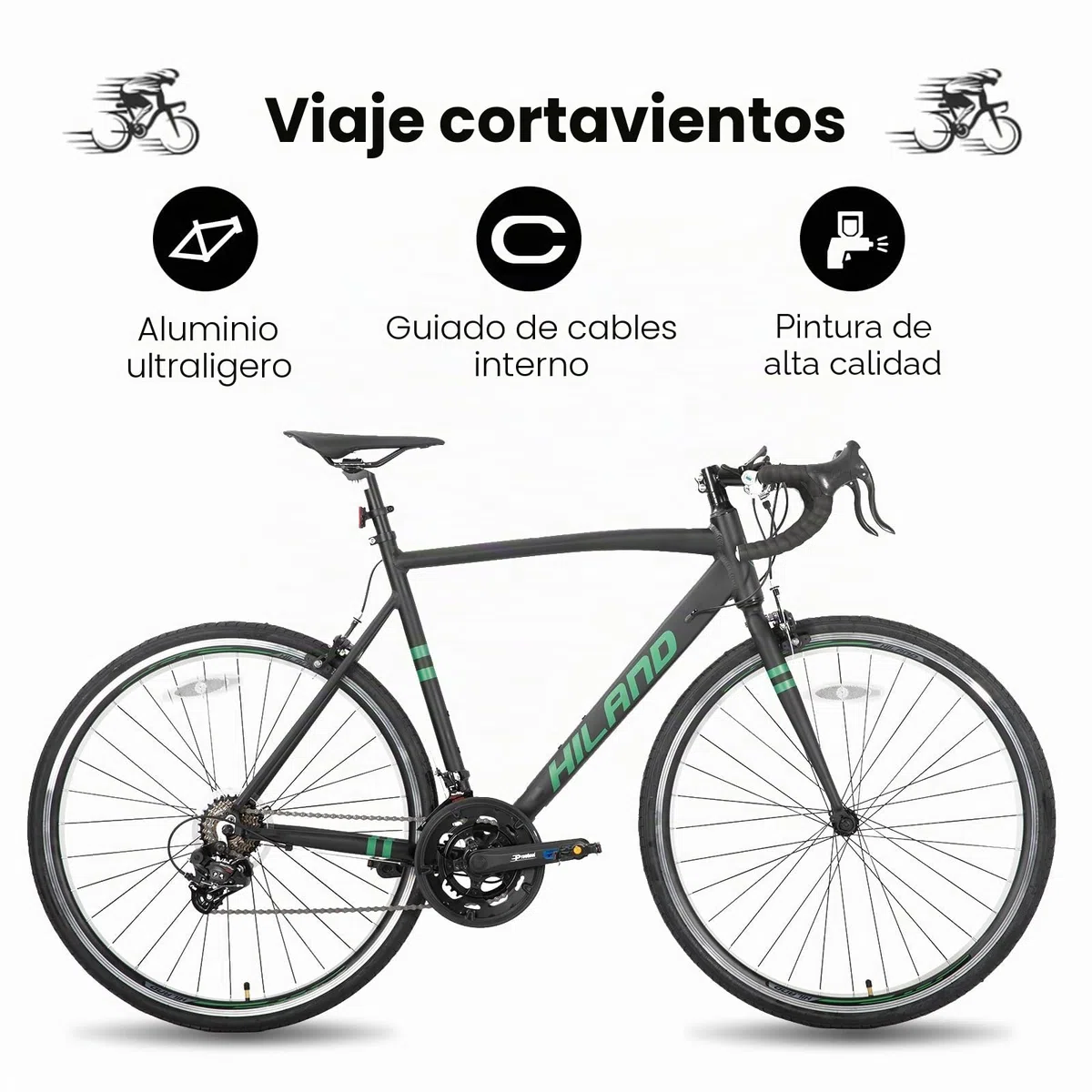 HILAND Daring Bicicleta de Carretera 28 Pulgadas, 14 Velocidades, Cuadro de Aluminio de 49/53/57 cm, 700C Bicicleta para Uso Diario para Hombre y Mujer, Frenos de Pinza, Negra/Roja/Verde