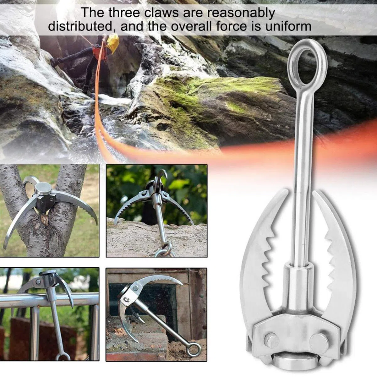 Gancho de Agarre,Acero Inoxidable 3 Garras Plegable para Supervivencia al Aire Escalada Montañismo Aventura