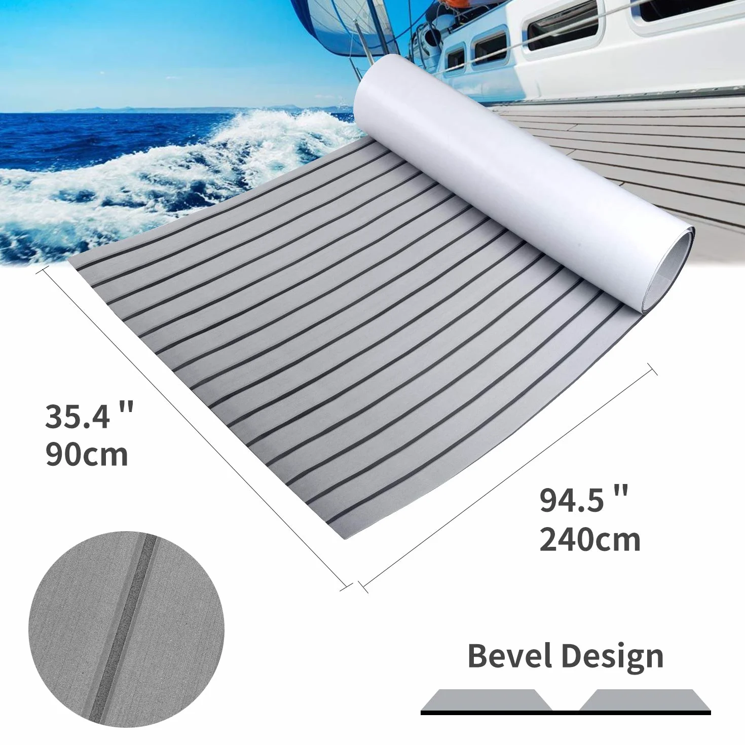 Cubierta de Teca de Espuma EVA para Barcos, Flexible de Bricolaje Alfombra Autoadhesiva Antideslizante para Yates Decoración de Suelos de Teca para Barcos,Marina,Yates (Gris)