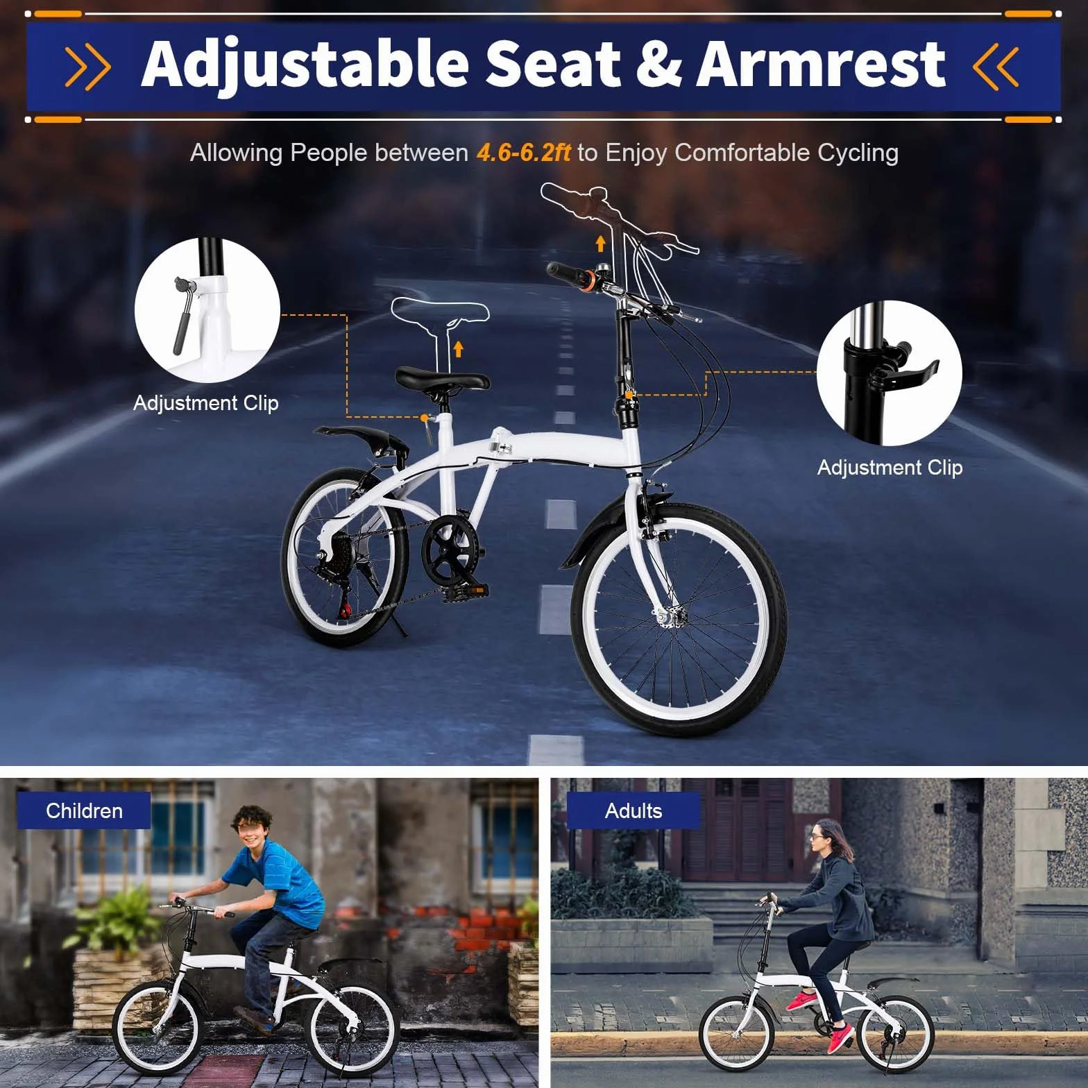 Chennls Bicicleta plegable de 20 pulgadas para adultos - 7 velocidades, compacta para suburbios, ciudad, camping - ajustable para hombres y mujeres