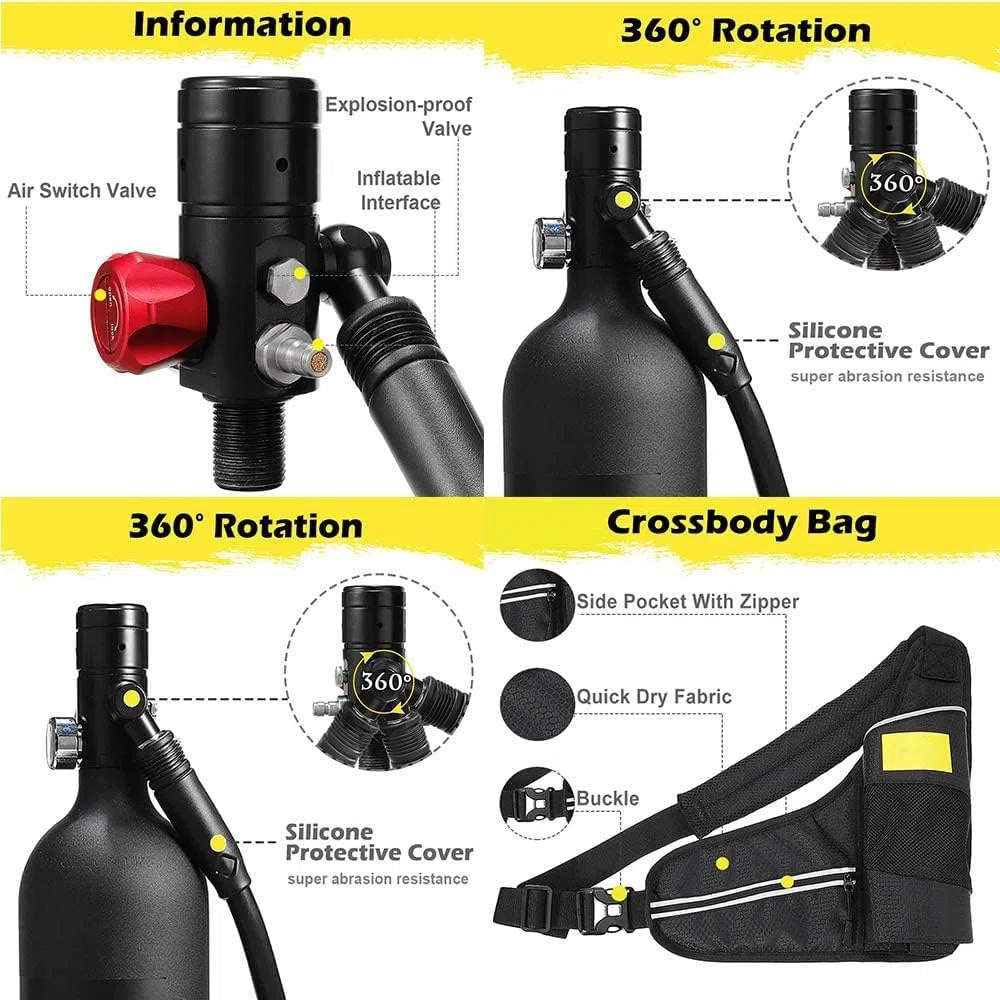 Botella Buceo 1l Cilindro de oxigeno para Respirar, Juego de Tanques de oxígeno, Mini Equipo de Buceo Equipo de Buceo Libertad de respiración bajo el Agua Durante con diseño Recargable,Azul