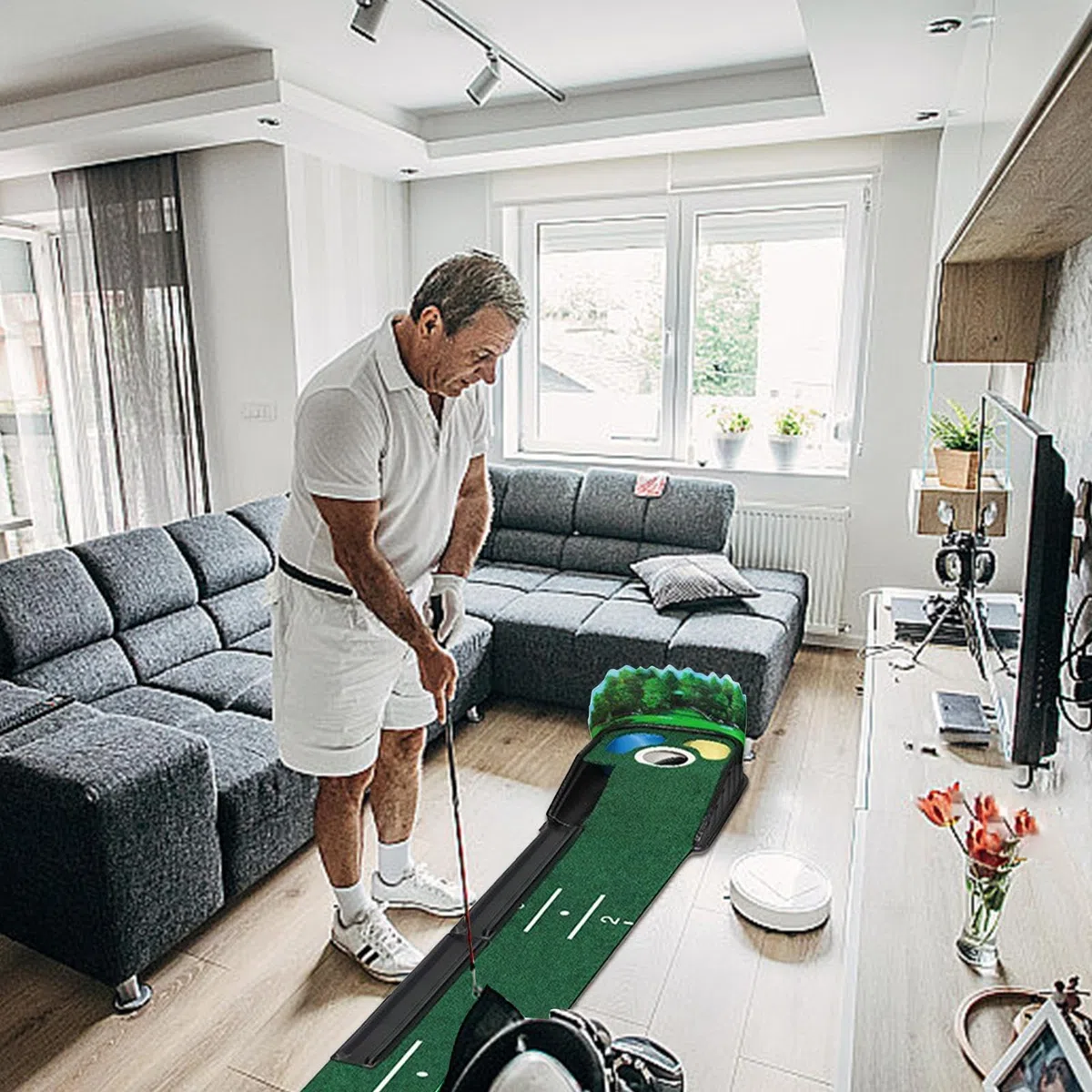Putting Green Mat, Golf Putting Mat | Alfombra Verde para Interiores y Exteriores - Base de Madera Maciza para Uso en Interiores y Exteriores de Terciopelo con Retorno automático de Bola para Hombres