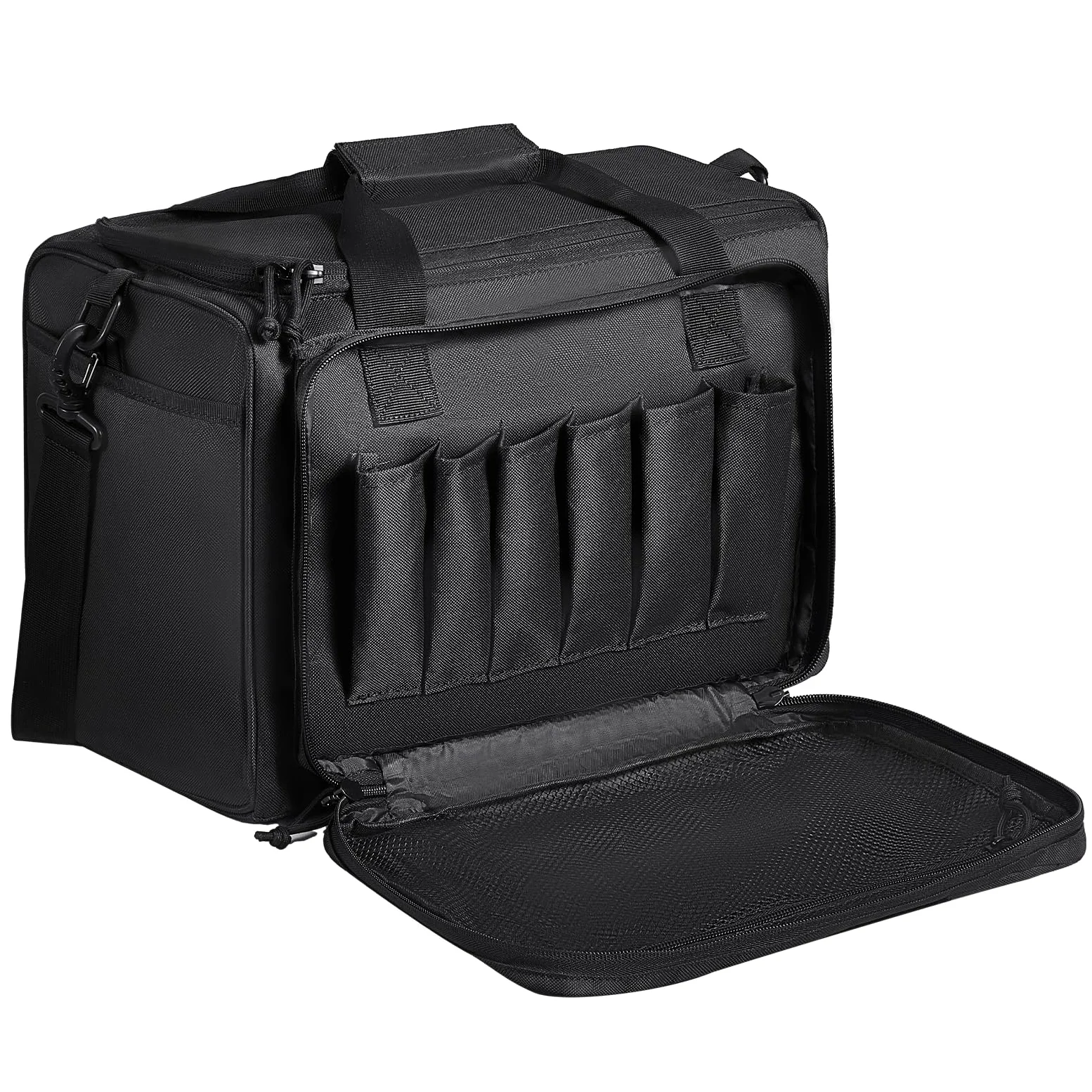 VEVOR Estuche Blando para 3 Pistolas Bolsa para Pistola con 2 Deflectores Desmontables y 6 Cargadores Bolsa de Arma con Una Sola Tira para el Hombro para Campo de Tiro de Caza al Aire Libre, Negro