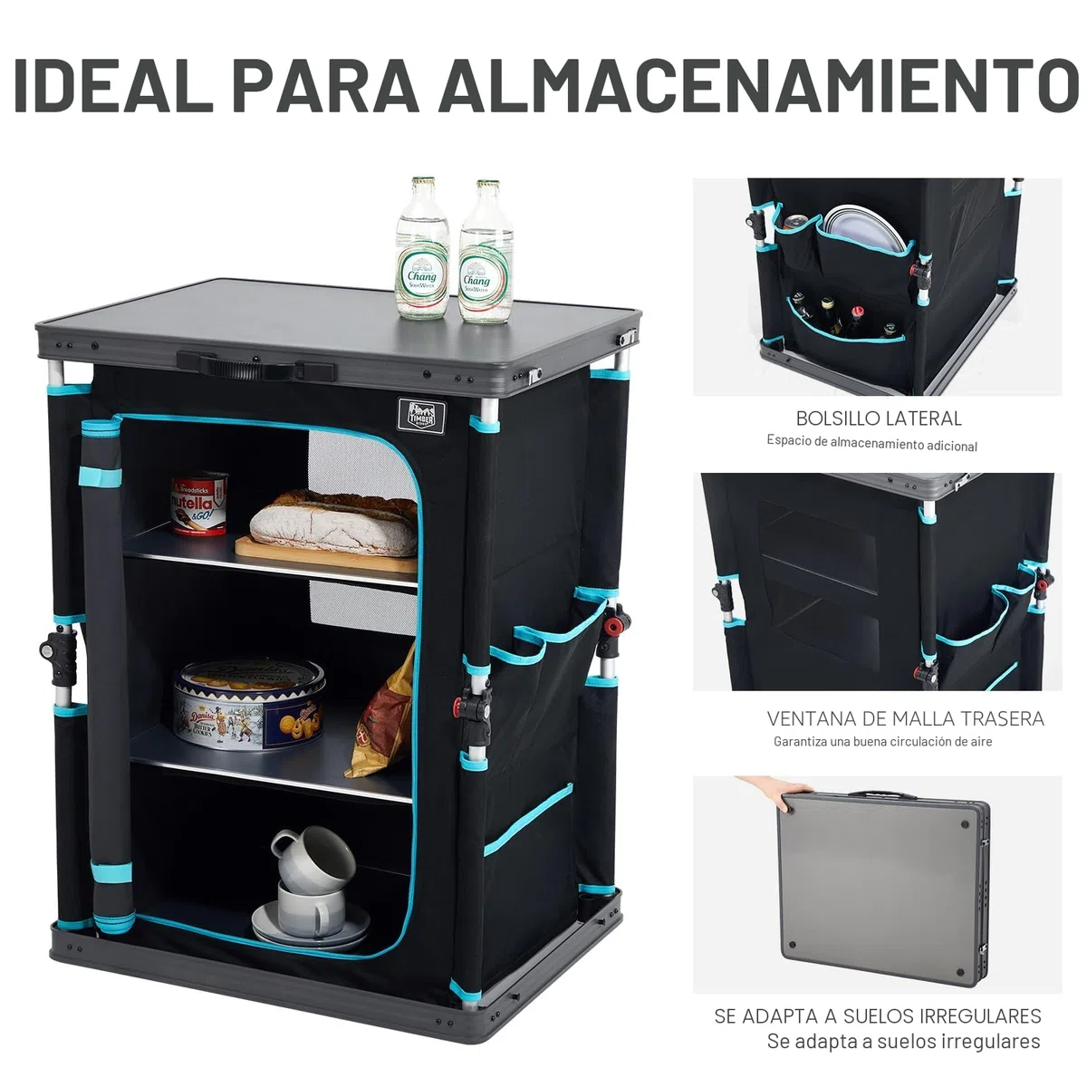 TIMBER RIDGE Almacenamiento compacto de camping, unidad de cocina plegable para camping, muebles de camping, armarios de camping al aire libre, marco de aluminio portátil para jardín, fiesta, picnic,
