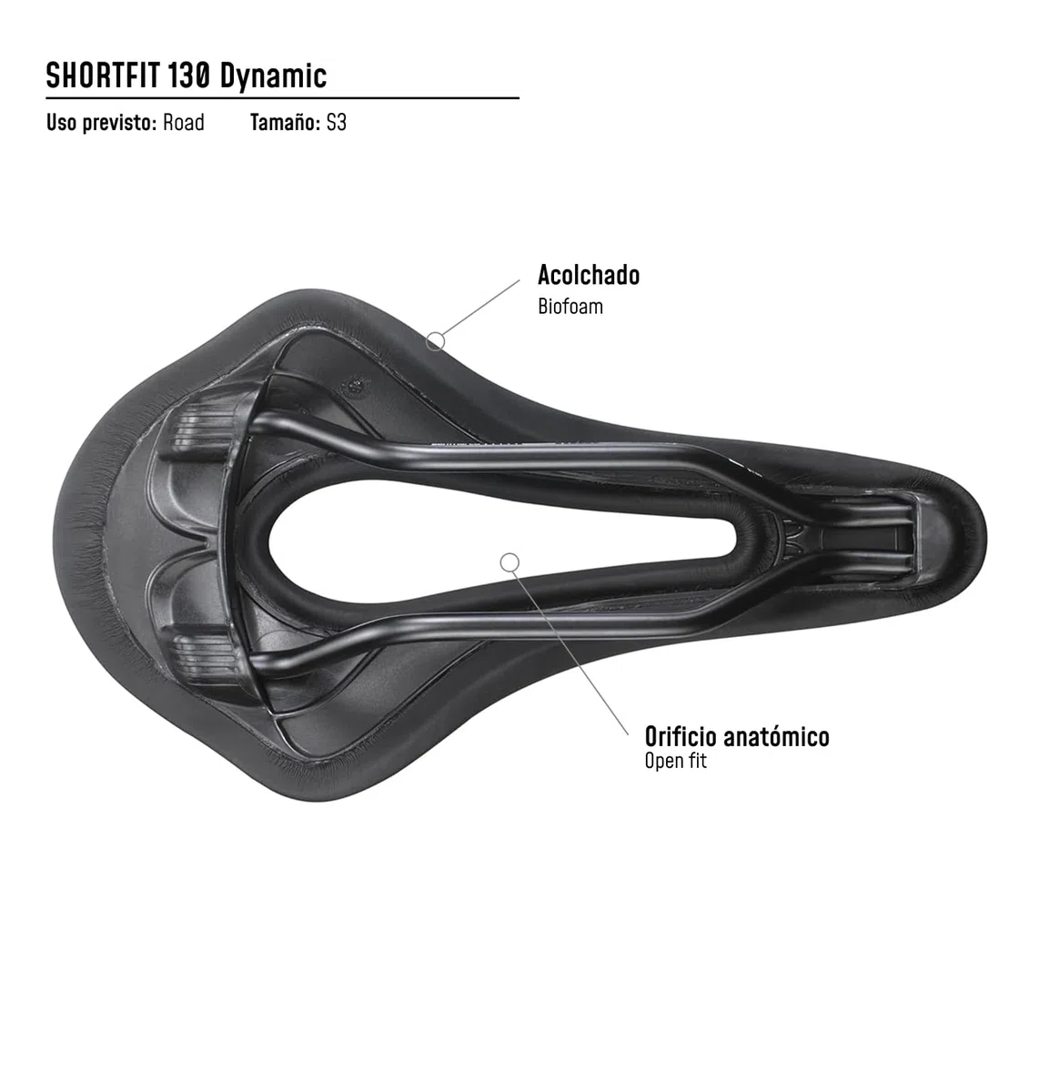 Selle San Marco SHORTFIT 130 - Sillín de Bicicleta de Carretera Corto y Ergonómico con Hueco Central - Talla S3, Negro