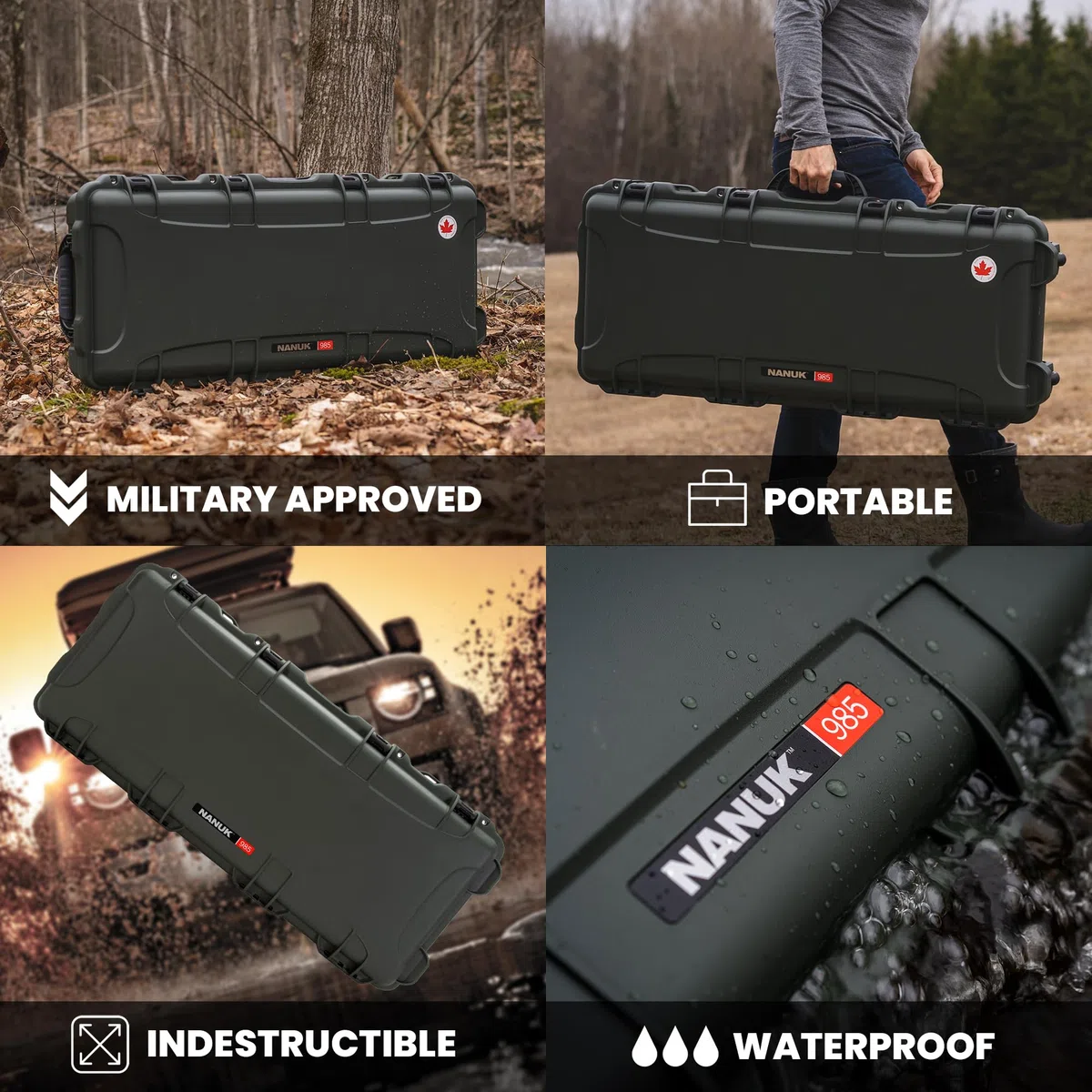 NANUK 985 Hard Case 40” with Wheels & Customizable Foam Insert, IP67 Waterproof & Crushproof, Rugged Construction for Ultimate Protection, Made in North America – Olive (39.7” x 17.3” x 6.6”)