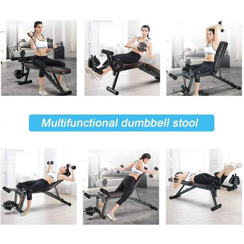 Banco De Musculacion Multifunción, Ajustables Banco De Musculacion Plegable Inclinación con Curler Piernas, para Entrenamiento de Cuerpo Completo, para Gimnasio en casa WOERD