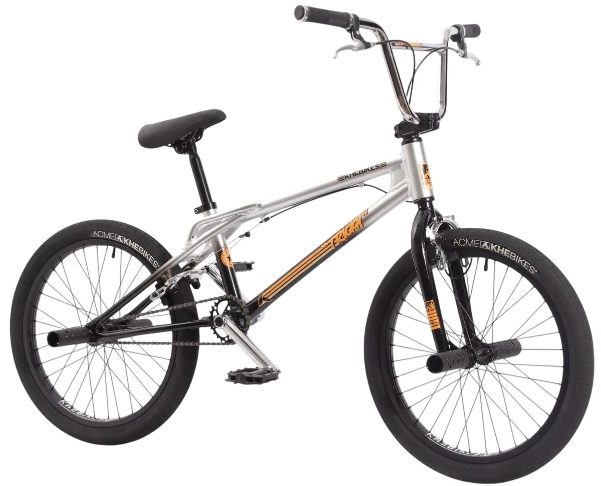 KHE Tricky AL 20 pulgadas BMX Bike – Marco de aluminio – Affix Rotor – 2 x frenos U – Pegs – 10,9 kg – Flatland Park Freestyle – para niños y adultos – Modelo 2025 – Cromo/Negro