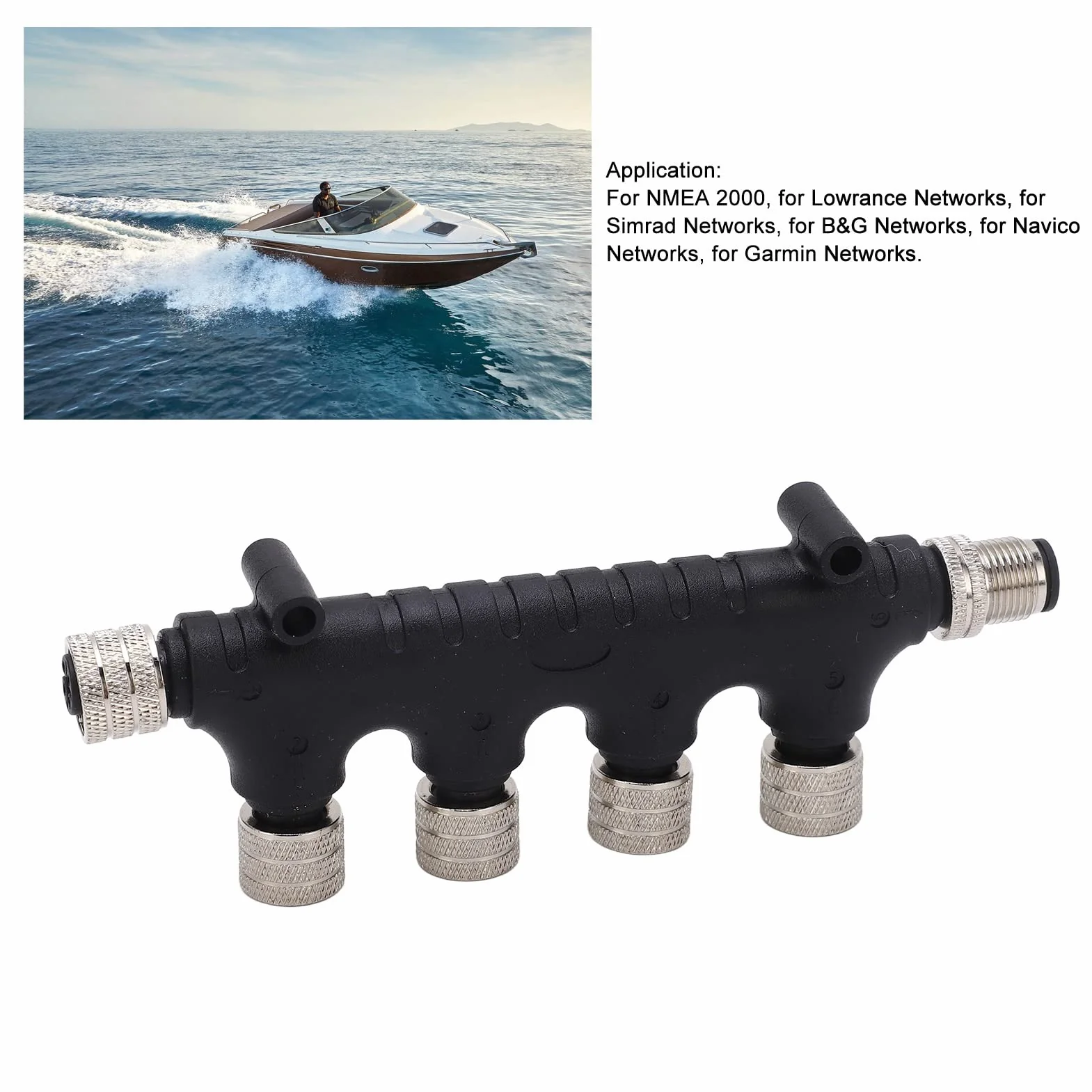 Conector en T NMEA 2000 Resistente Al Agua de 4 Puertos para una Comunicación Eficiente en el Barco ABS 5 Pines IP67 para Lowrance, Simrad, Navico