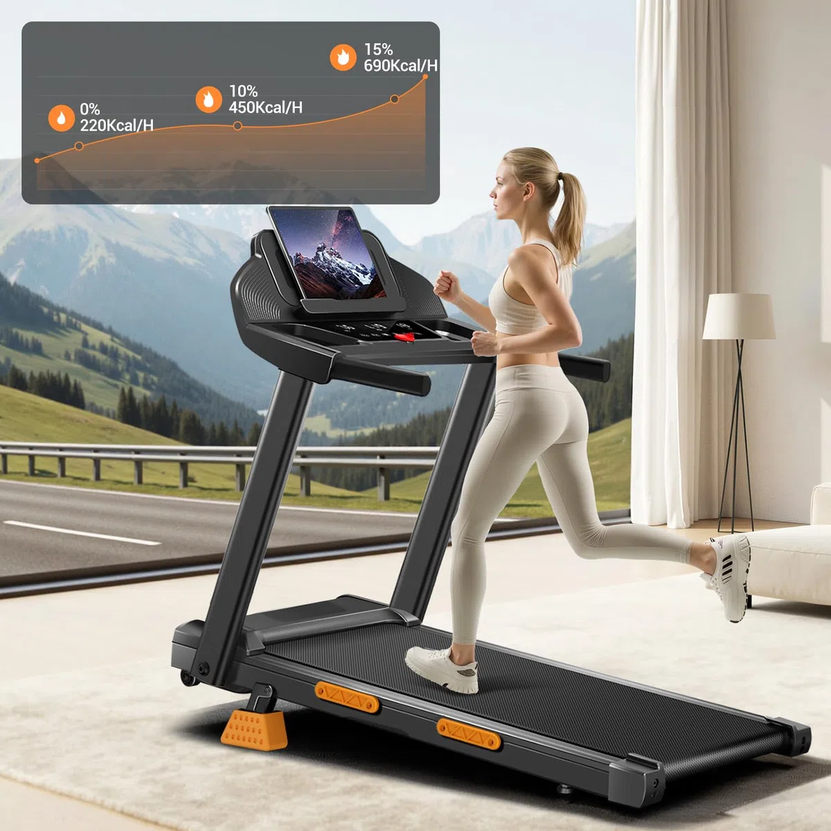 LONTEK 15% Cinta de Correr Plegable con Inclinación 12KM/H, Cinta de Andar Plegable 3.0HP, Caminadora Electrica para Casa con LED Táctil, Sistema Amortiguador, Entrenamiento en Silencio, 136KG