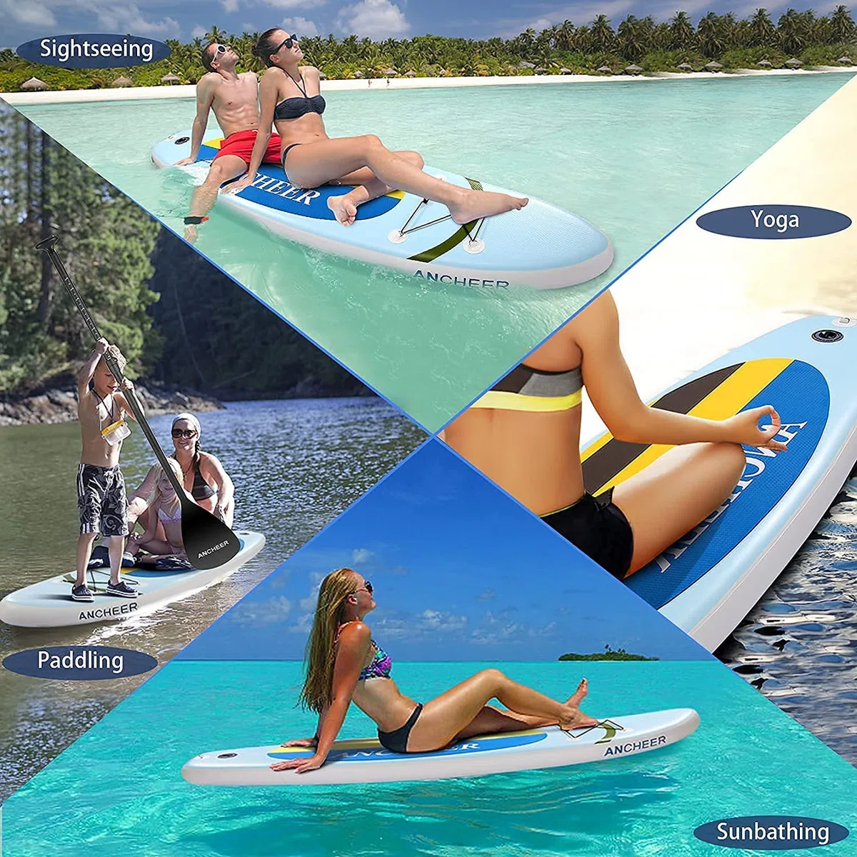 ANCHEER Ama005784_y@, Tabla Paddle Surf Hinchable Unisex Adulto, Amarillo, 10 X 30 X 6