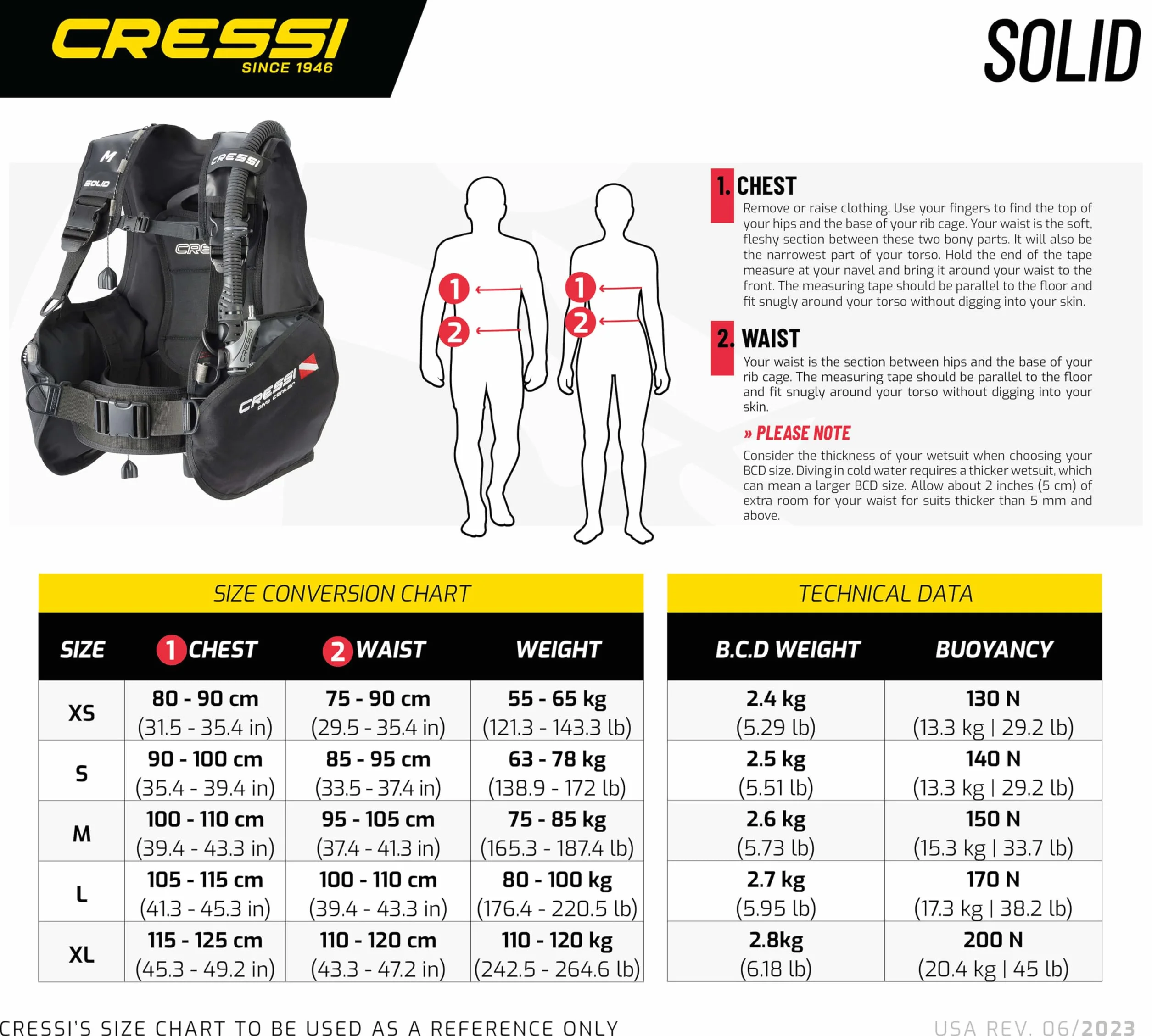 CRESSI Solid Bcd Dive Center Edition - Chaleco Unisex de Buceo con Flotabilidad Variable (BCD) Estructura Clásica, Negro