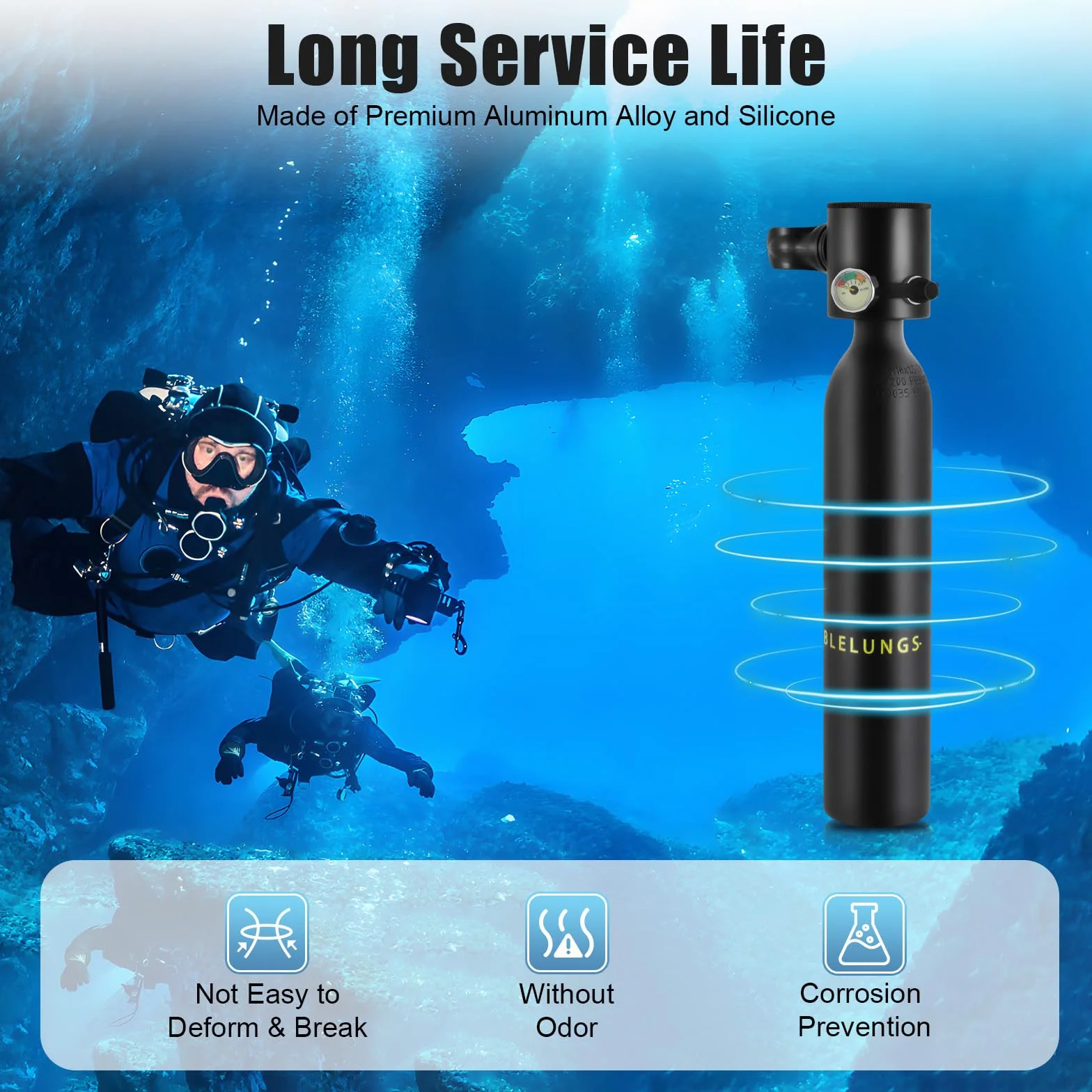 Botella de buceo de 0,5 L y mini botella de buceo, botella de oxígeno para buceo, 5 hasta 10 minutos, 3000 psi, equipo de buceo para buceo recreativo, rescate en ríos y práctica de buceo