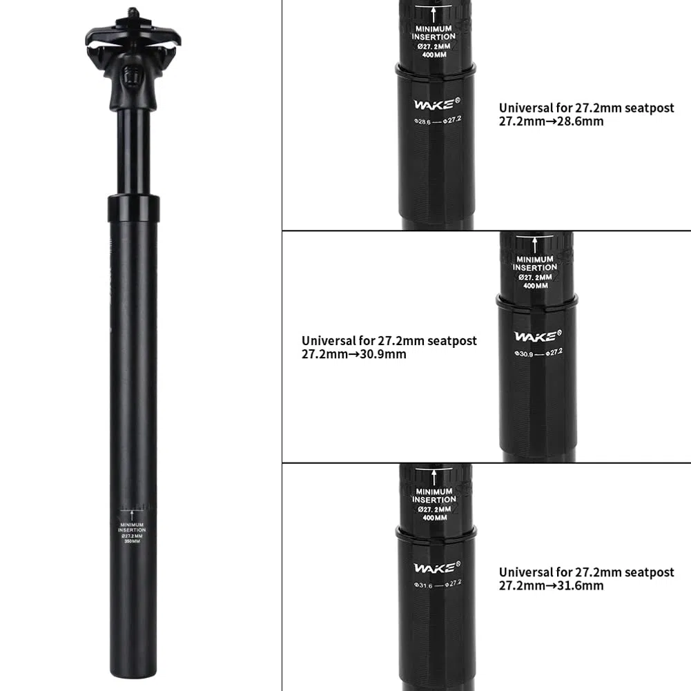CYSKY Tija de Sillín de Suspensión 27.2 x 350mm con Adaptador de Tija de Sillín 28.6mm 30.9mm 31.6mm, Amortiguador de Tija de Sillín para Bicicleta de Montaña Bicicleta de Carretera