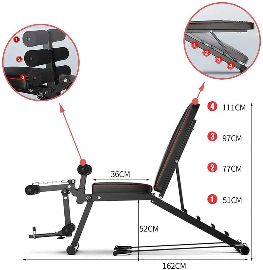 Banco De Musculacion Multifunción, Ajustables Banco De Musculacion Plegable Inclinación con Curler Piernas, para Entrenamiento de Cuerpo Completo, para Gimnasio en casa WOERD