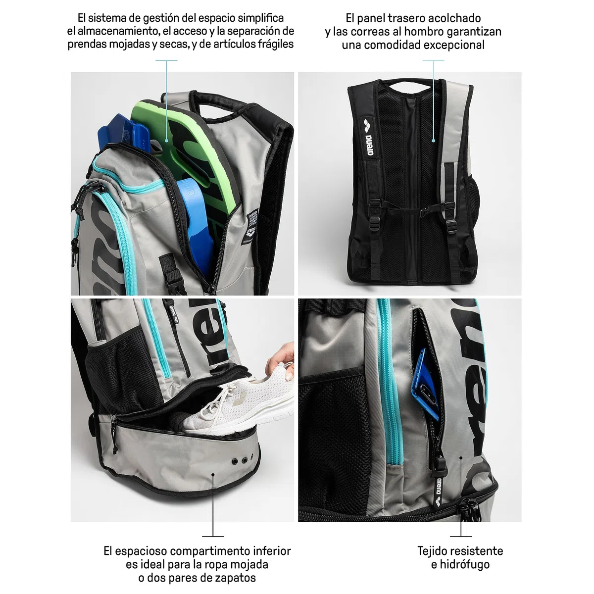 Arena Fastpack 3.0 Bolsa Deportiva para Natación, Playa, Gimnasio y Deporte, Bolsa de Viaje de Tejido Hidrófugo con Tirantes Acolchados, Compartimento para Zapatos y Ropa Mojada, 40 L