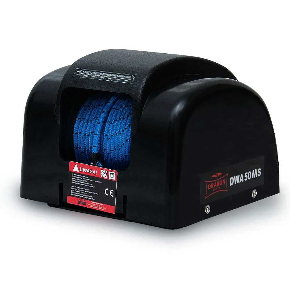 DRAGON WINCH Molinete Eléctrico 12V 50 lbs (22 kg) – Cabrestante 150W con Cuerda Sintética de 30,5 m y Control Remoto – para Barcos de Pesca, Lanchas, Botes – Kit