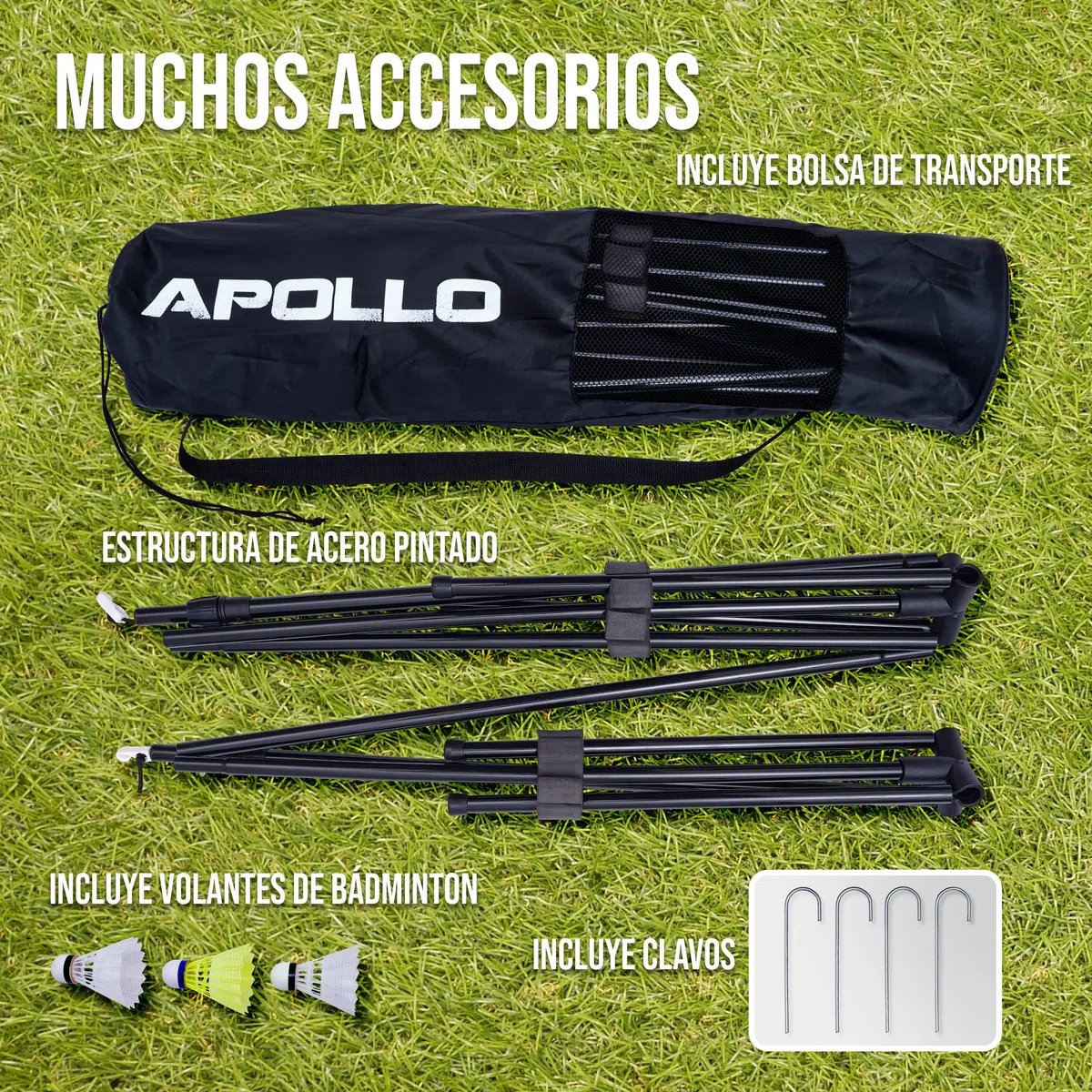 Apollo Red de Voleibol | 300cm, 400cm, 500cm | Red de Bádminton Regulable en Altura en 3 Posiciones | Red de Tenis Incluye Estructura de Hierro Estable y Bolsa de Transporte