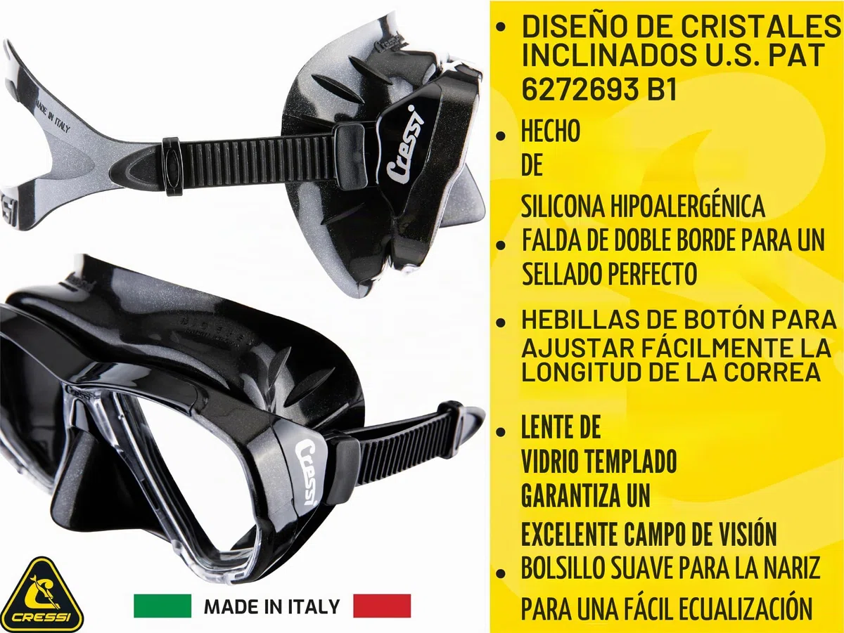 CRESSI Big Eyes+Alpha Ultra Dry Combo Black/Azure - Conjunto Máscara + Snorkel Alpha UD para Buceo y Snorkel, Negro/Azul Talla Única, Adultos
