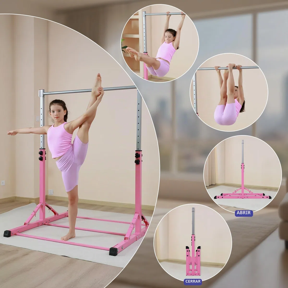 Barra de Gimnasia, Barra de Gimnasia Plegable para niños, Barras de Entrenamiento de Gimnasia en casa, Altura Ajustable, construcción de Acero Estable, Antideslizante, fácil de Montar